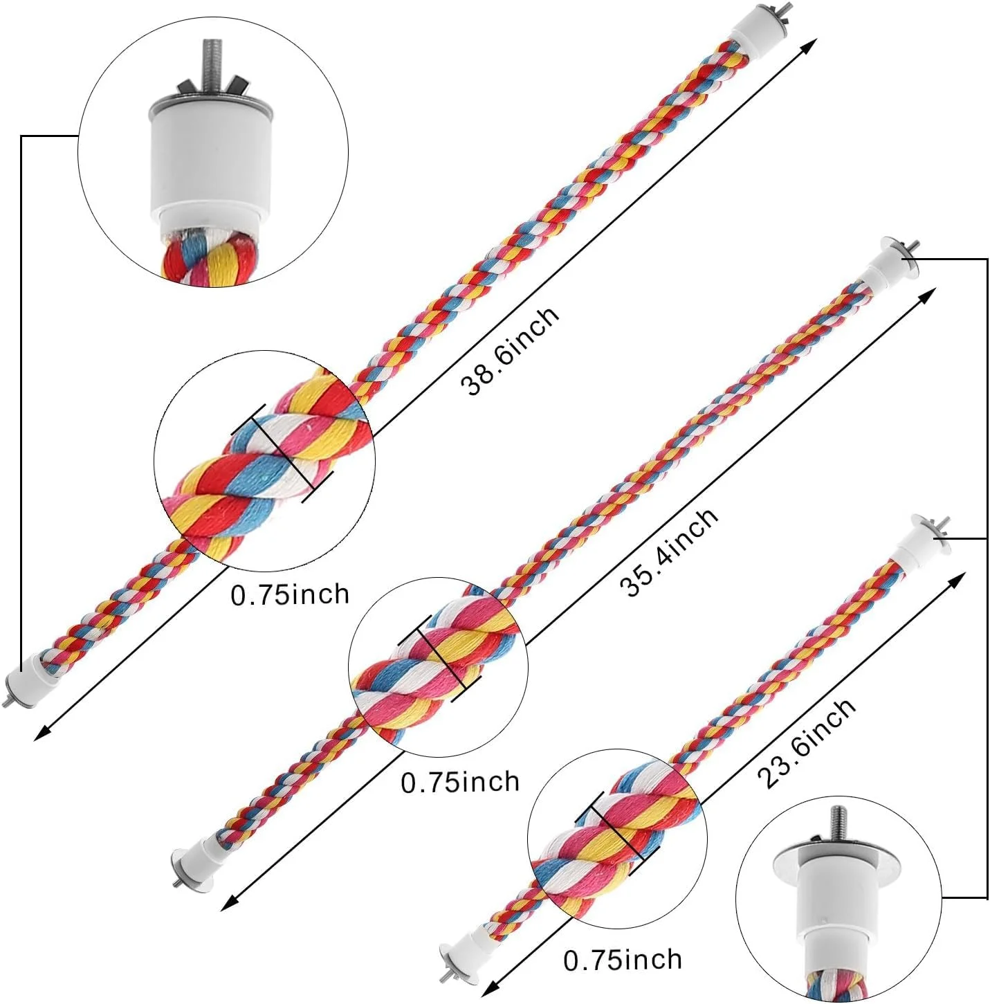 نشیمنگاه طنابی پرنده Jusney، اسباب بازی طوطی طناب بانجی 122 سانتی متری [1 عدد]