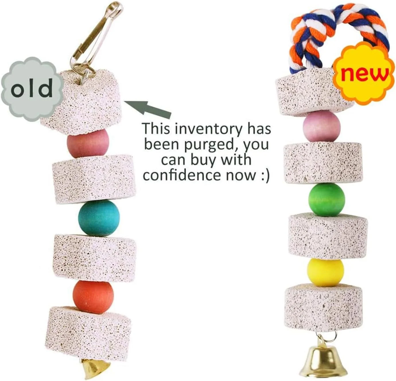 اسباب بازی های جویدنی طوطی Joyzzz، اسباب بازی های پرنده، اسباب بازی جویدنی طوطی، اسباب بازی های آسیاب دندان طوطی زیبا و رنگارنگ، سنگ های آسیاب نوک با زنگوله برای ماکائوهای کوچک و متوسط، خاکستری آفریقایی، کاکادوها، طوطی های آمازون