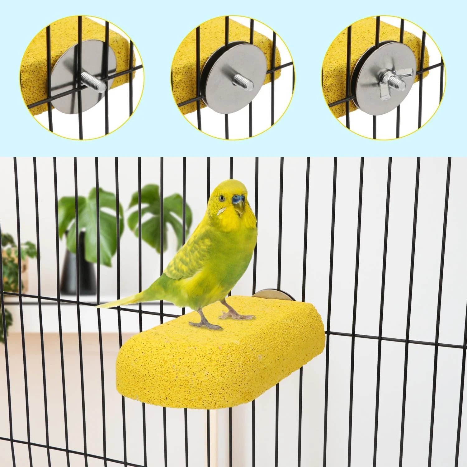 سنگ کلسیم سنگ زنی دندان و دهان طوطی Hypeety، اسباب بازی جویدنی سنگ زنی همستر، میله نشیمنگاه، پایه پرش برای طوطی، مرغ عشق، چینچیلا، سنجاب، قفس همستر، سکوی زرد