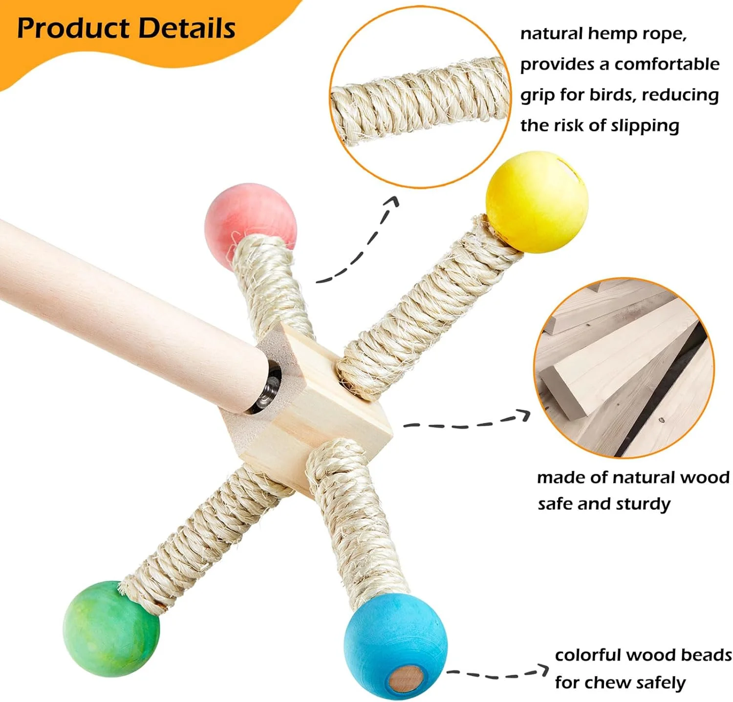 اسباب بازی پایه پرنده، اسباب بازی های چرخشی تعاملی طوطی، اسباب بازی های چرخ ورزشی چوبی طوطی، اسباب بازی های غنی سازی کوکاتیل برای قفس پرنده، اسباب بازی پایه لوازم جانبی قفس پرنده برای مرغ عشق (4 میله)