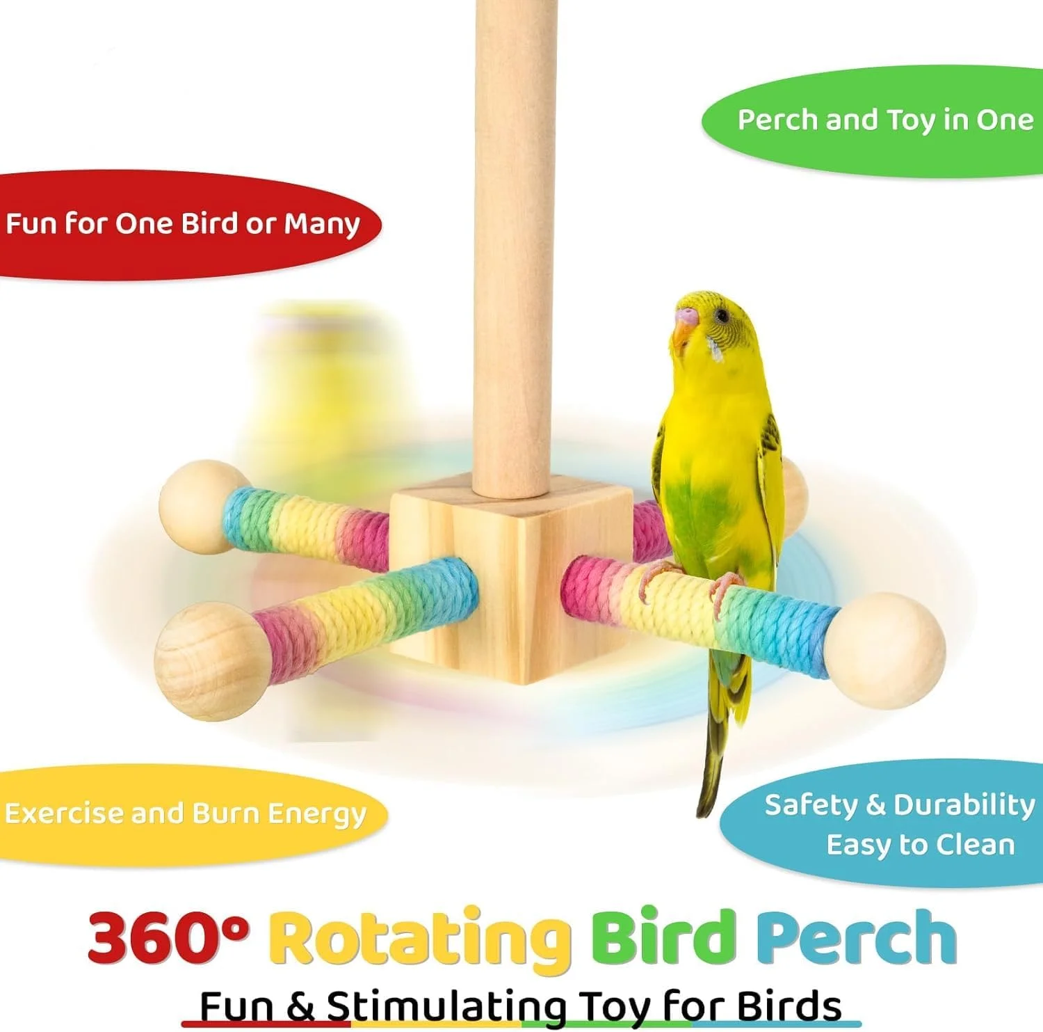 اسباب بازی چوبی نشیمنگاه پرنده هزل، اسباب بازی تعاملی چرخشی 360 درجه طوطی، لوازم جانبی قفس پرنده برای طوطی های کوچک و متوسط ​​برای صرف انرژی، پایه چوبی برای پاراکیت ها، عروس هلندی ها، مرغ عشق ها، کانورها، فنچ ها و باجی ها