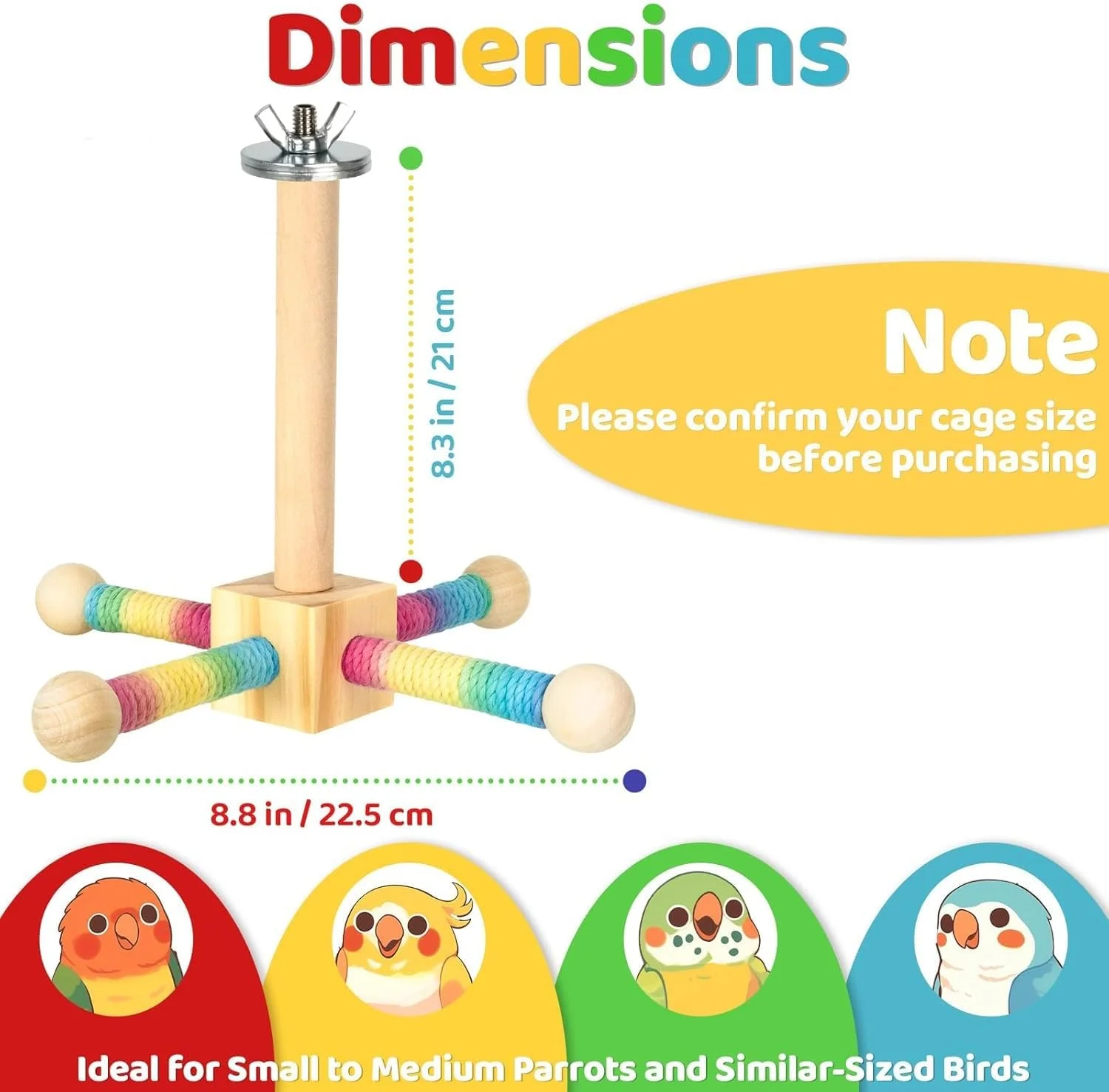 اسباب بازی چوبی نشیمنگاه پرنده هزل، اسباب بازی تعاملی چرخشی 360 درجه طوطی، لوازم جانبی قفس پرنده برای طوطی های کوچک و متوسط ​​برای صرف انرژی، پایه چوبی برای پاراکیت ها، عروس هلندی ها، مرغ عشق ها، کانورها، فنچ ها و باجی ها