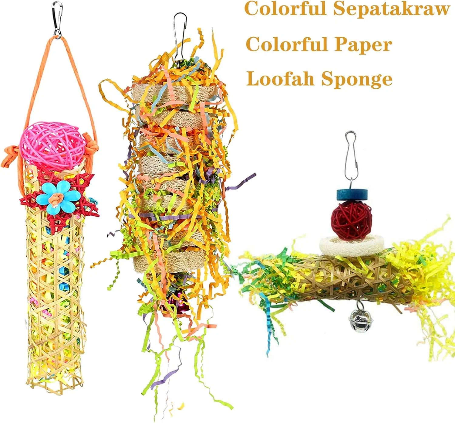 بسته 5 عددی اسباب بازی خرد کردنی پرندگان - لوازم جانبی قفس آویز جویدنی طوطی برای پاراکیت های کوچک، عروس هلندی، مرغ عشق، کانور، مرغ عشق، فنچ