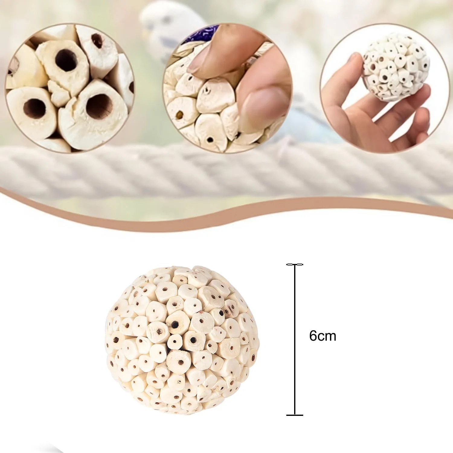 HIXNUG 5 عدد اسباب بازی طبیعی پرندگان توپ های چوبی سولا اسباب بازی های خرد کردنی پا برای طوطی، مناسب برای حیوانات خانگی کوچک، مرغ عشق، عروس هلندی، مرغ عشق و طوطی کوتوله