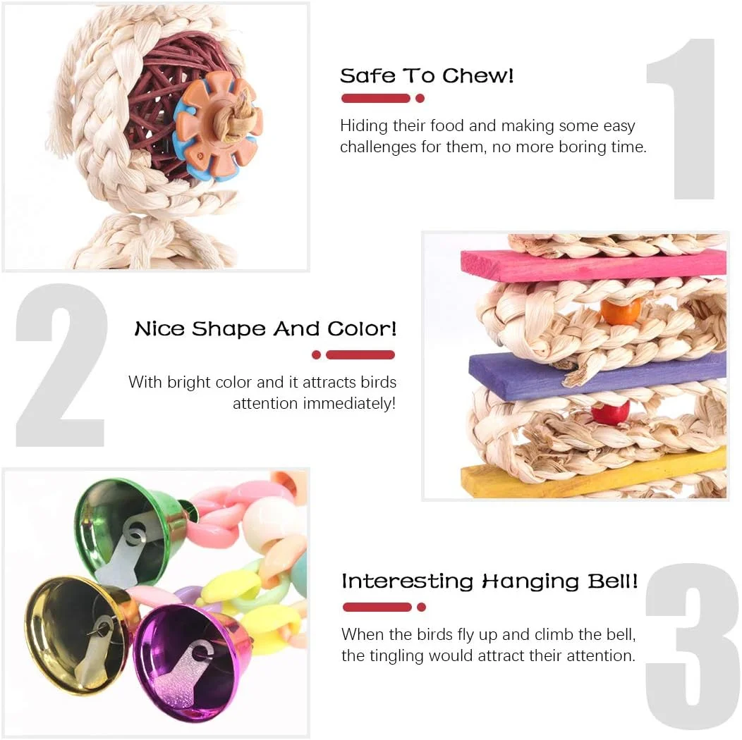 اسباب بازی های پرندگان هیلیچی، تاب آویز زنگوله ای، اسباب بازی های جویدنی برای طوطی ها، مرغ عشق، کانور، عروس هلندی، مینا، مرغ عشق، قفس های کوچک مرغ عشق، لوازم جانبی تزئینی چند رنگ