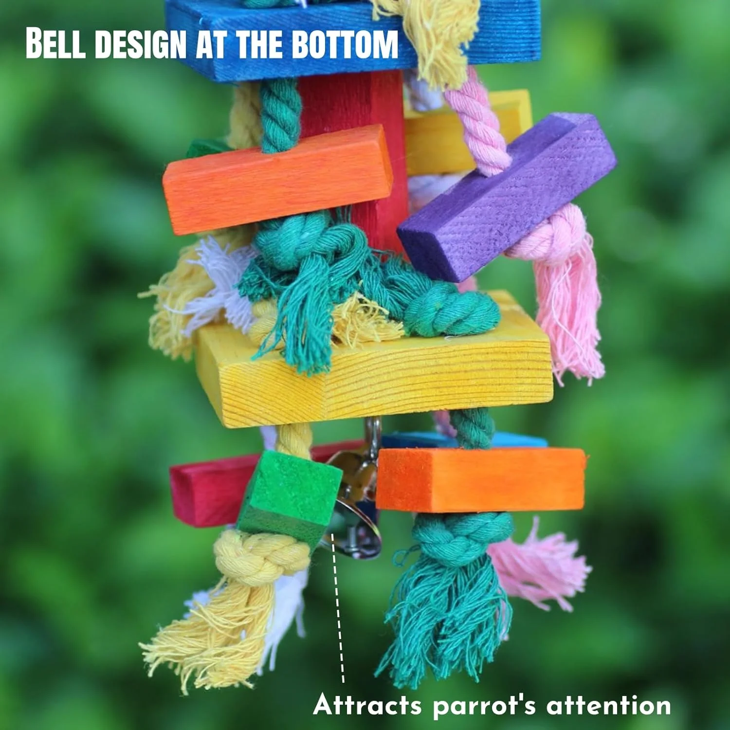 اسباب بازی جویدنی طوطی HONPOLO برای پرندگان بزرگ و متوسط، اسباب بازی پاره شدنی 52x12 سانتی متری با نوارهای چوبی چند رنگ، ایده آل برای اصلاح و ساییدن نوک طوطی، قلاب آویز فلزی برای نصب آسان