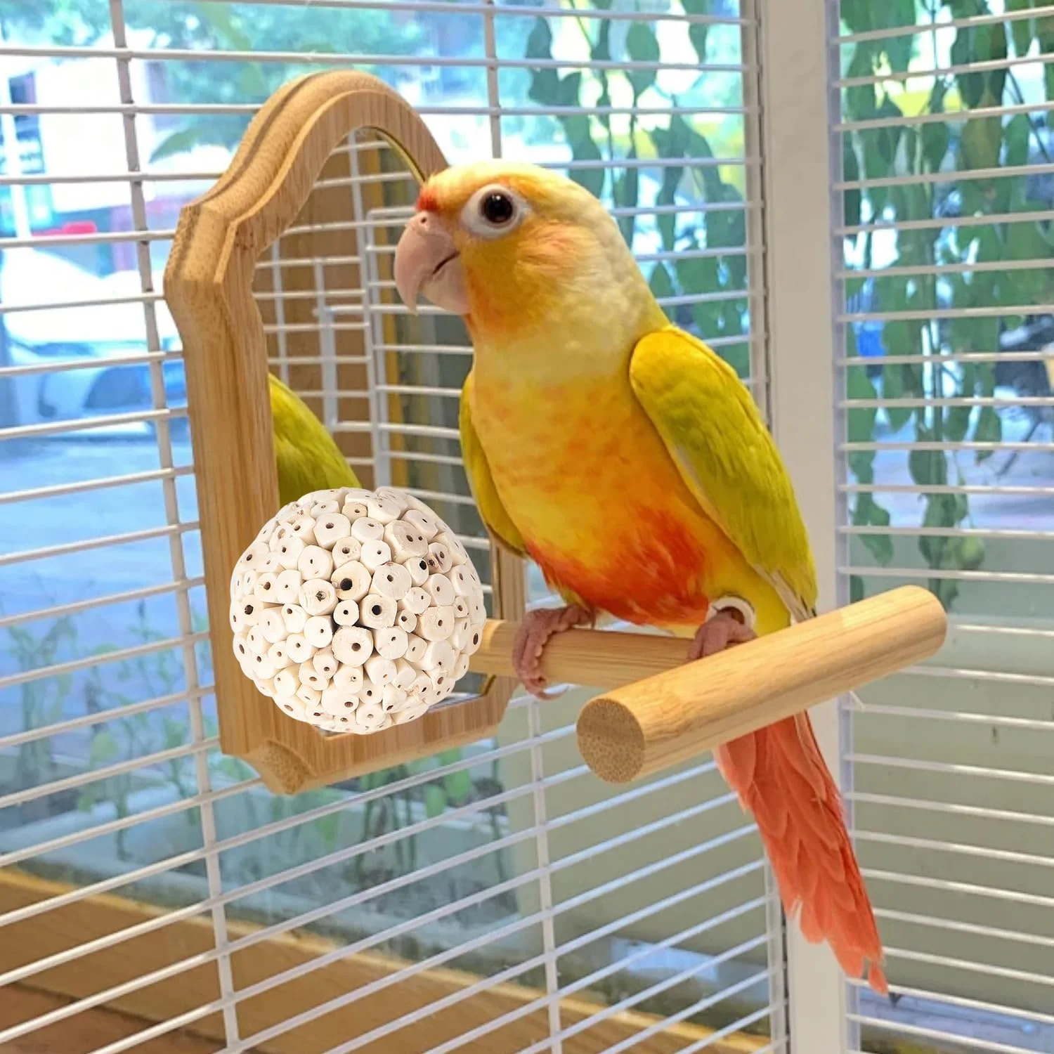 HIXNUG 5 عدد اسباب بازی طبیعی پرندگان توپ های چوبی سولا اسباب بازی های خرد کردنی پا برای طوطی، مناسب برای حیوانات خانگی کوچک، مرغ عشق، عروس هلندی، مرغ عشق و طوطی کوتوله