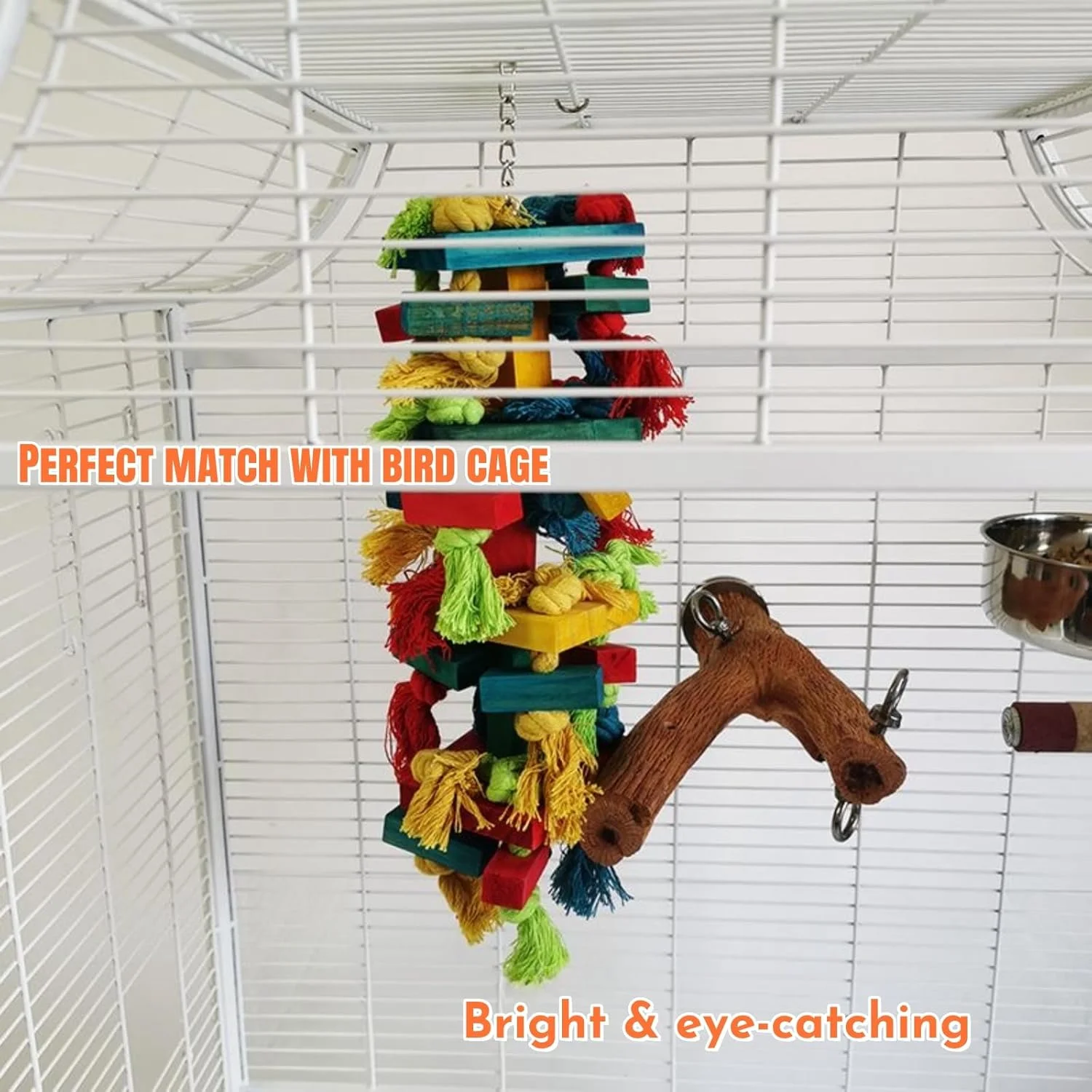 اسباب بازی جویدنی طوطی HONPOLO برای پرندگان بزرگ و متوسط، اسباب بازی پاره شدنی 52x12 سانتی متری با نوارهای چوبی چند رنگ، ایده آل برای اصلاح و ساییدن نوک طوطی، قلاب آویز فلزی برای نصب آسان