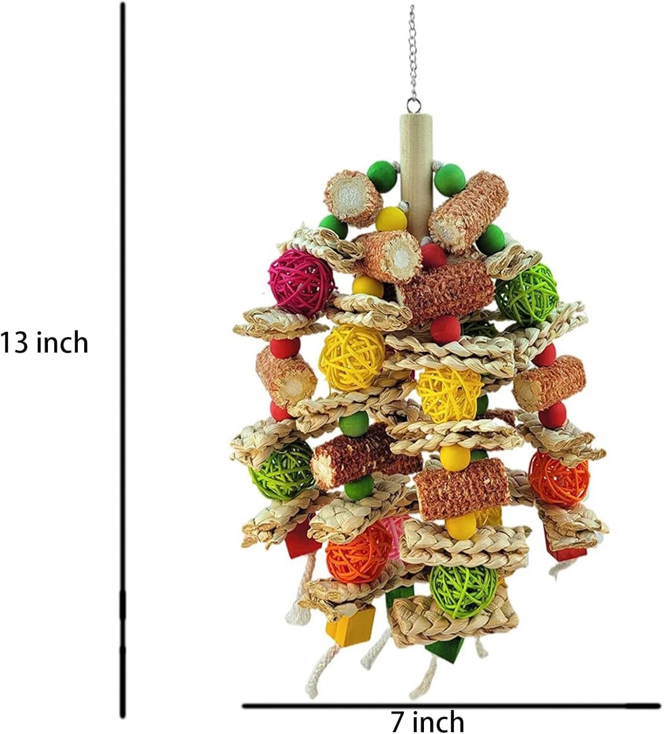 اسباب بازی طوطی برای پرندگان متوسط و کوچک، اسباب بازی های جویدنی آویز، چوب فلفلی طبیعی برای ماکائو، طوطی خاکستری آفریقایی، اسباب بازی های جویدنی طوطی آمازون، 17cm*36cm