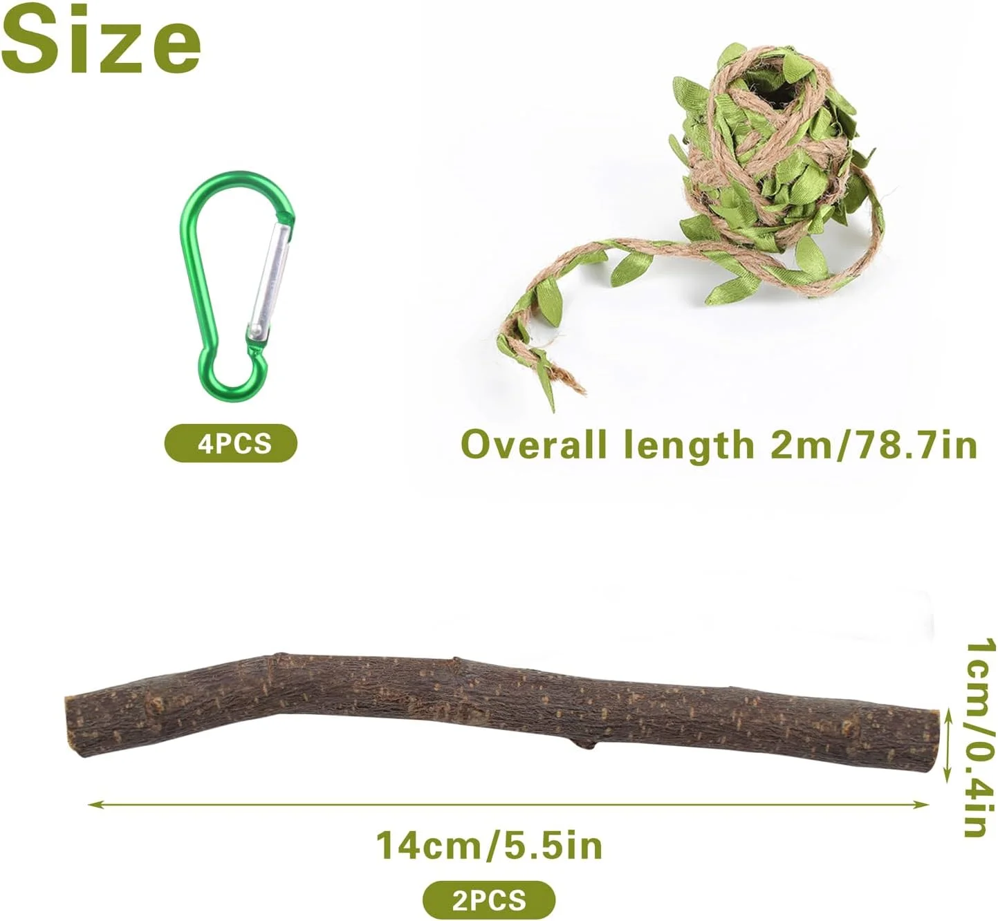 Wood Birds Cage Swing, 2Pcs Parrot Rope Swing Hanging Toy with Metal Hooks Training Stand Holder for Budgie Conure Finches Parakeets Cockatiel