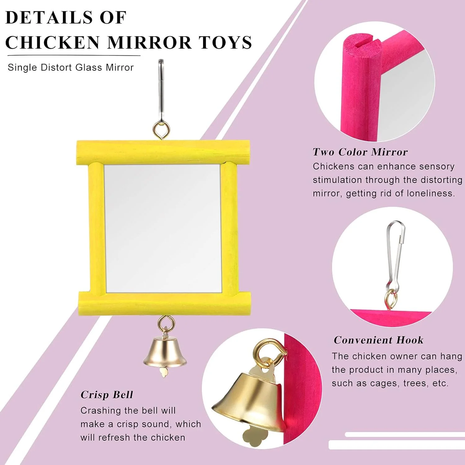 2 عدد آینه آویز مرغ، اسباب بازی جویدنی پرنده با زنگ و تاب چوبی نوک زدن، 4 سنگ آسیاب کننده منقار برای مرغ ها، پرندگان، طوطی ها، مجموعه اسباب بازی پرنده حیوان خانگی غنی سازی طبیعی