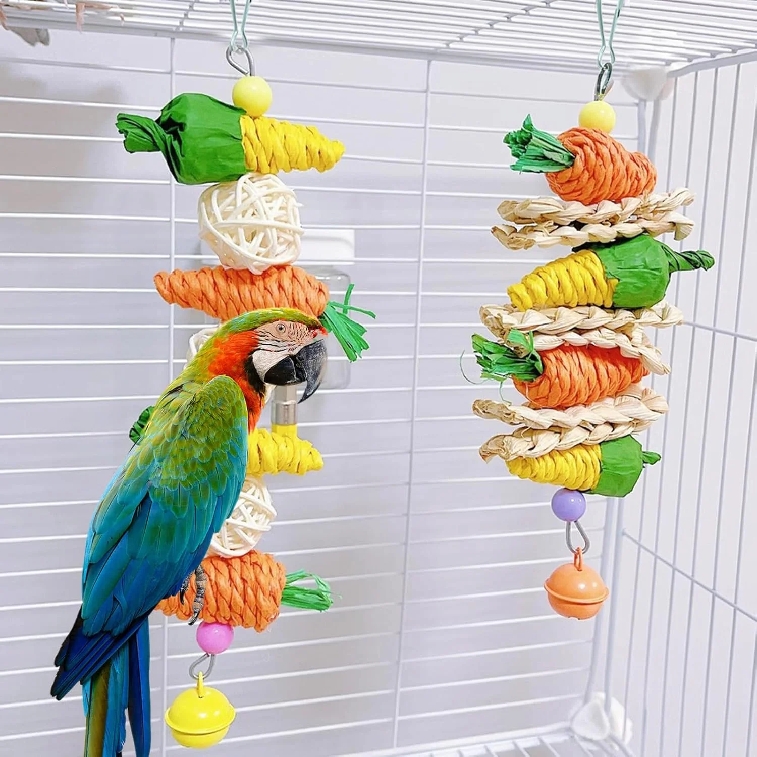 اسباب بازی های طوطی گوهادن، اسباب بازی های طوطی برای پرندگان متوسط، طوطی های خاکستری آفریقایی، آرا، کاکادوها، اسباب بازی های جویدنی طوطی آمازون، اسباب بازی های آویزان قفسی 2 عدد