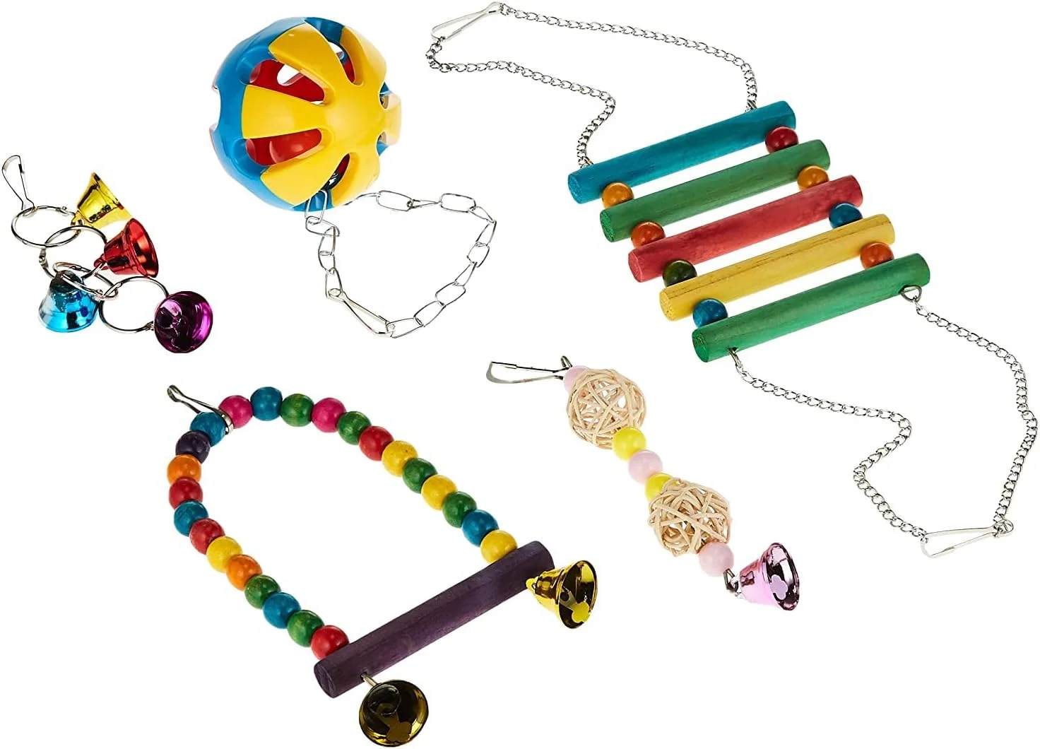 5Pcs Bird Parrot Toys Hanging Bell Pet Cage Hammock Swing Toy For Small Parakeets Cockatiels, Conures, Macaws, Parrots, Love Birds