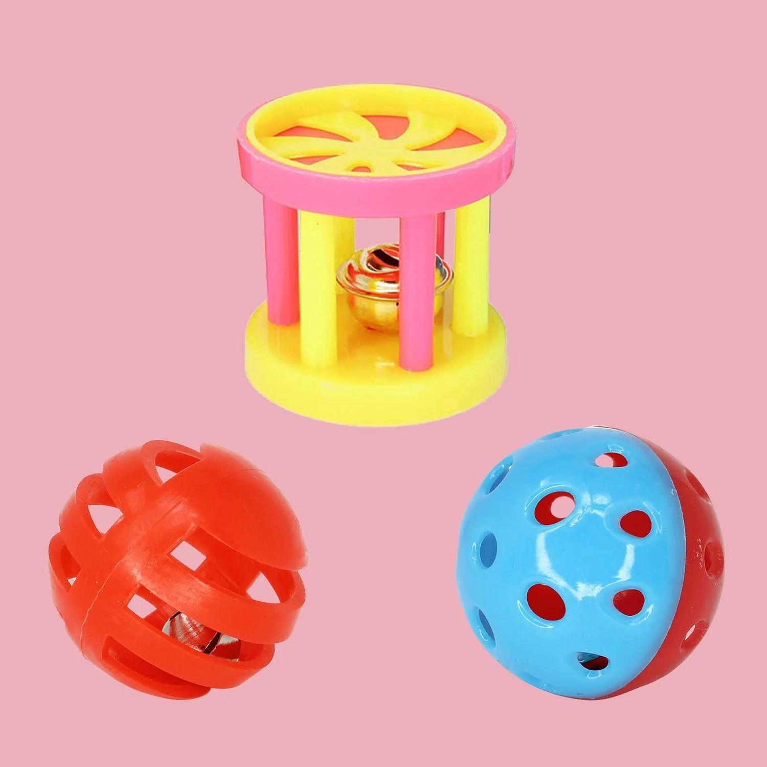 HAICN توپ تغذیه پرندگان 3 عددی، اسباب بازی پرنده، توپ زنگوله ای رنگارنگ، توپ پلاستیکی چرخشی تعاملی برای طوطی، کانور، عروس هلندی، مرغ عشق و طوطی کوتوله