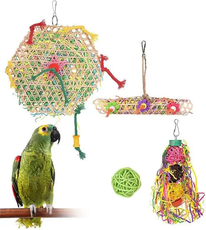 مجموعه 8 عددی اسباب بازی پرندگان GXLONG، اسباب بازی های آویز طوطی، اسباب بازی های خرد کننده و جستجوگر غذا، اسباب بازی های جویدنی پرندگان مناسب برای طوطی های کوچک و متوسط، ​​آرا، عروس هلندی، ​​کاکاتیل، مرغ عشق و باجریگار