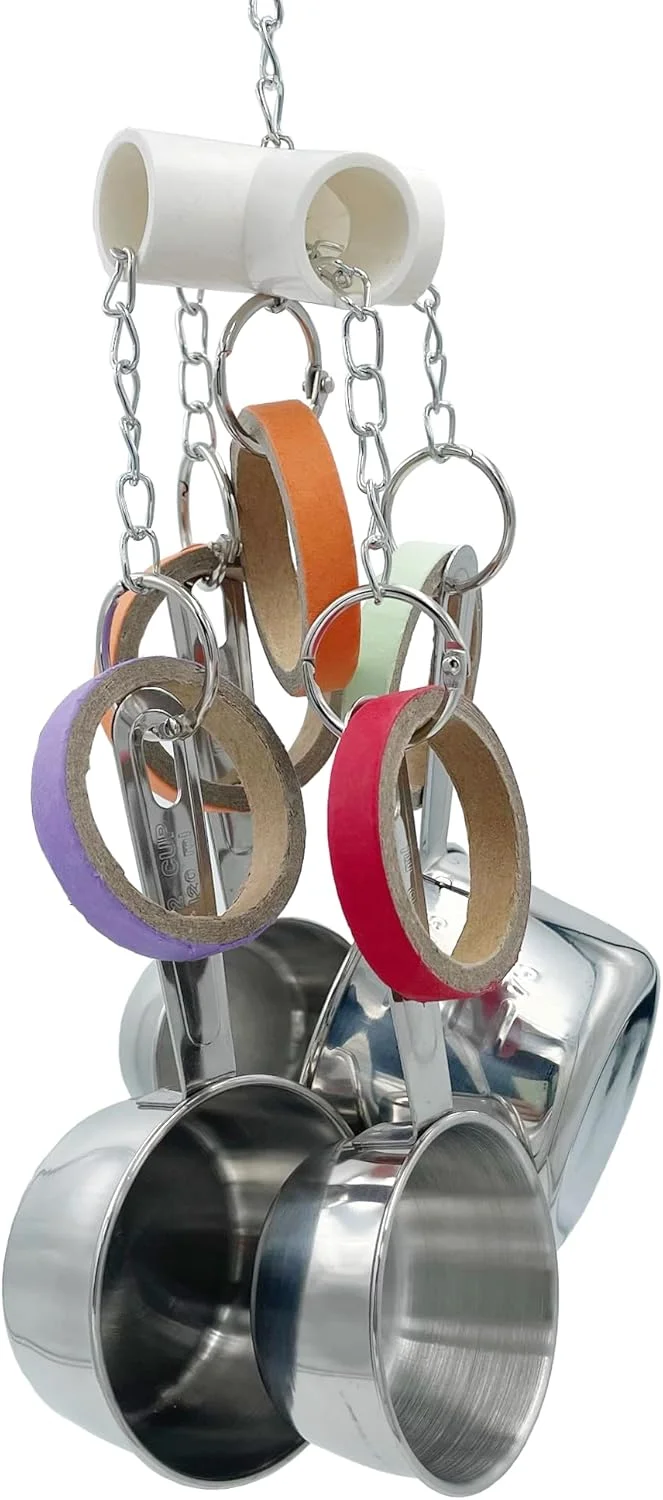 اسباب بازی های بادوام طوطی، گلدان و بیگل، فنجان استیل ضد زنگ کشیدنی و اسباب بازی های حلقه مقوایی برای آمازون ها، مینی ماکائو ها، خاکستری های آفریقایی، کاکادوها، اکلکتوس