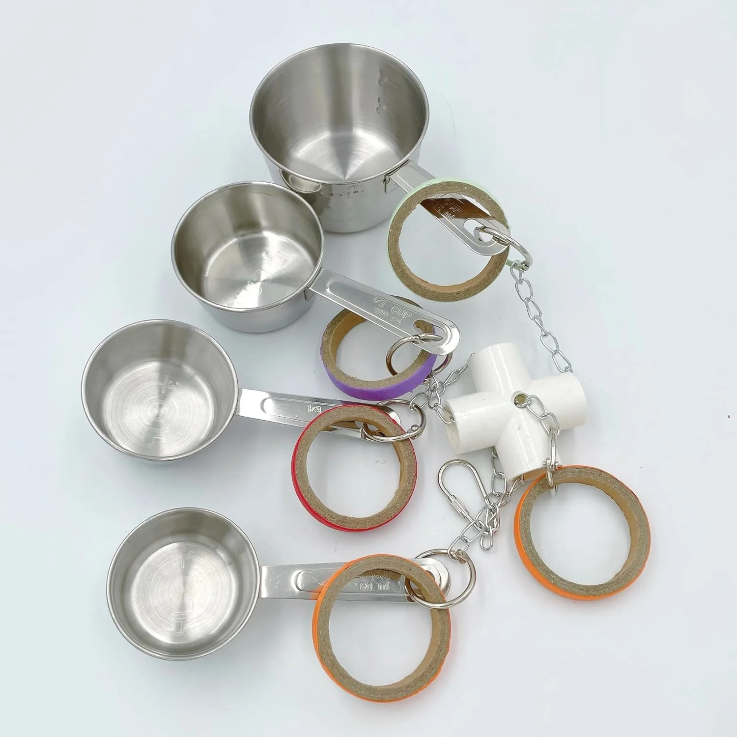 اسباب بازی های بادوام طوطی، گلدان و بیگل، فنجان استیل ضد زنگ کشیدنی و اسباب بازی های حلقه مقوایی برای آمازون ها، مینی ماکائو ها، خاکستری های آفریقایی، کاکادوها، اکلکتوس