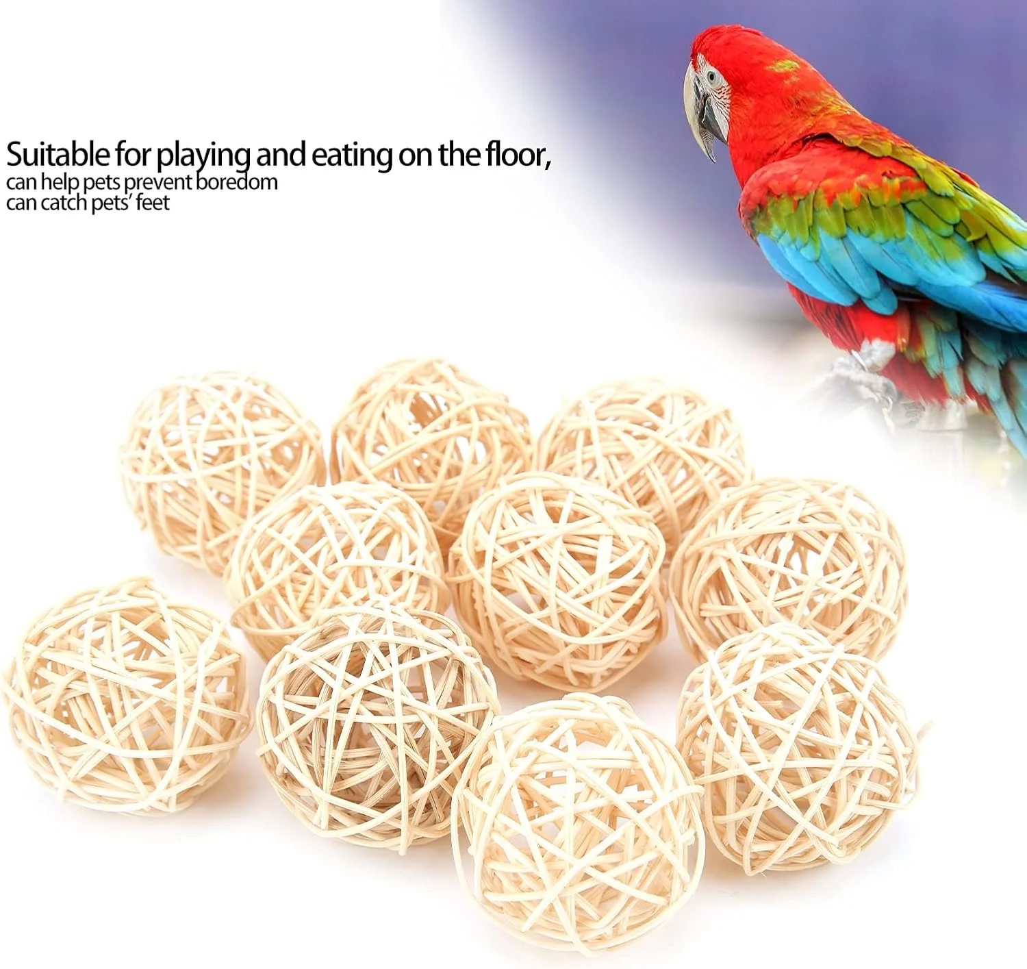 توپ های حصیری 10 عددی گرنی، اسباب بازی سپک تاکرا برای طوطی، اسباب بازی جویدنی حصیری، اسباب بازی پرنده، دکوراسیون منزل (5 سانتی متر اصلی)