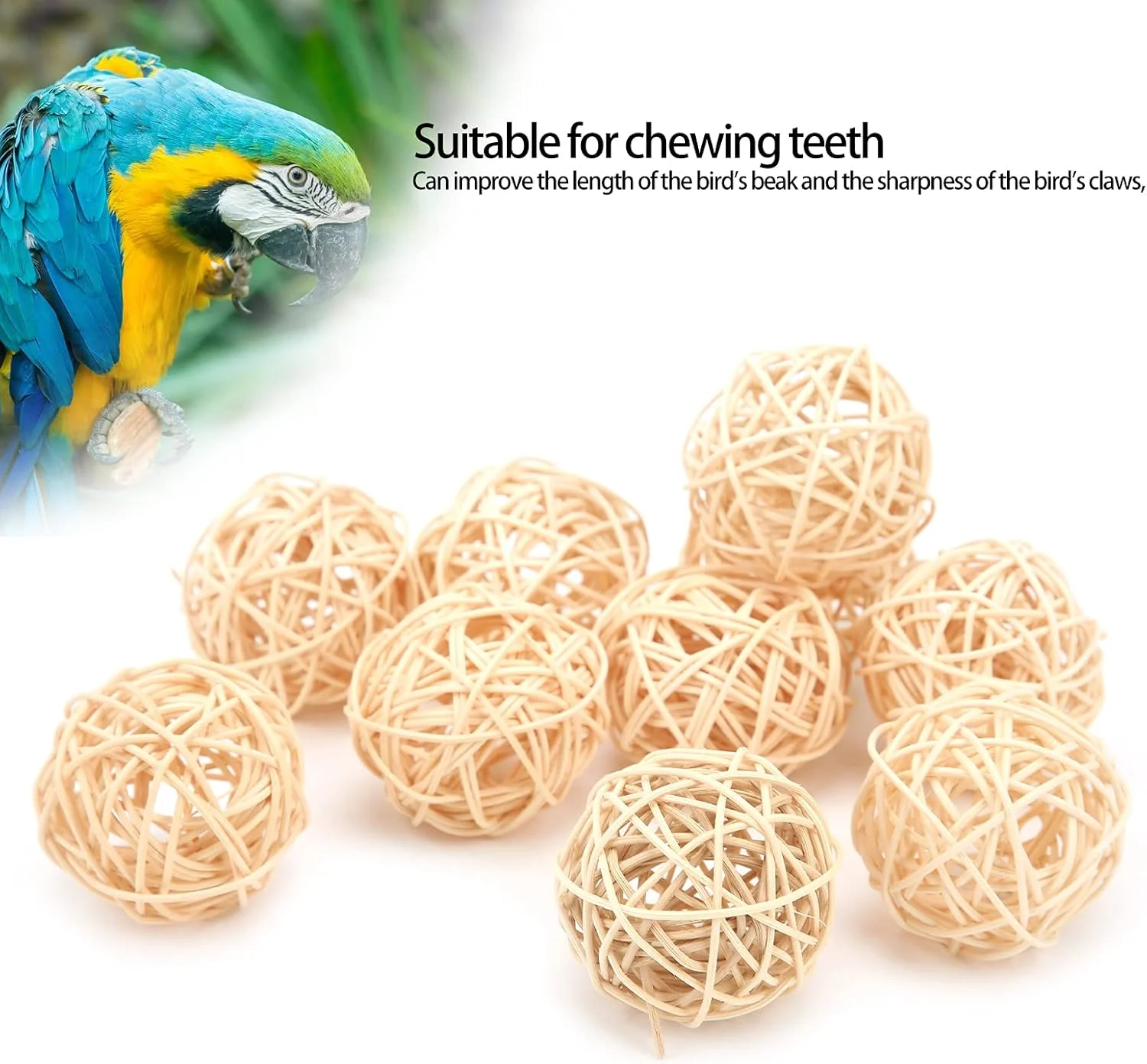 توپ های حصیری 10 عددی گرنی، اسباب بازی سپک تاکرا برای طوطی، اسباب بازی جویدنی حصیری، اسباب بازی پرنده، دکوراسیون منزل (5 سانتی متر اصلی)