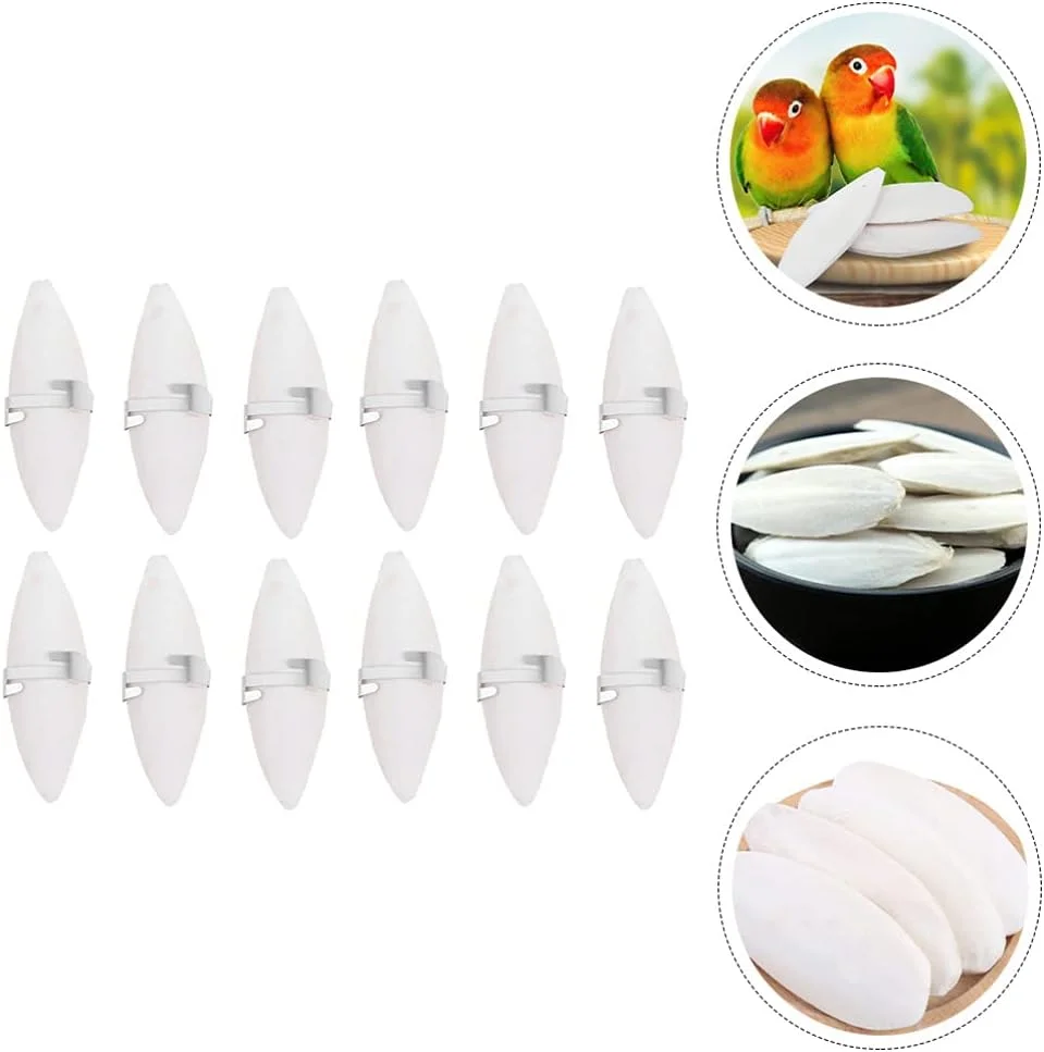 استخوان کف دریا مخصوص پرندگان به همراه نگهدارنده - 12 عدد استخوان کف دریا برای طوطی های کوتوله، استخوان جویدنی ماهی مرکب، استخوان طبیعی برای پرندگان، طوطی های کوتوله، همه طوطی ها، مرغ عشق، طوطی های کوچک