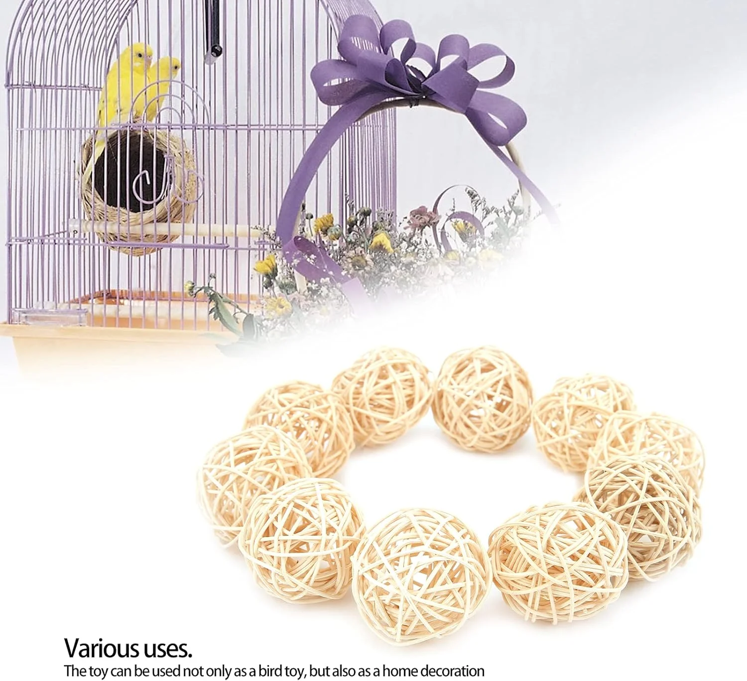 توپ های حصیری 10 عددی گرنی، اسباب بازی سپک تاکرا برای طوطی، اسباب بازی جویدنی حصیری، اسباب بازی پرنده، دکوراسیون منزل (5 سانتی متر اصلی)