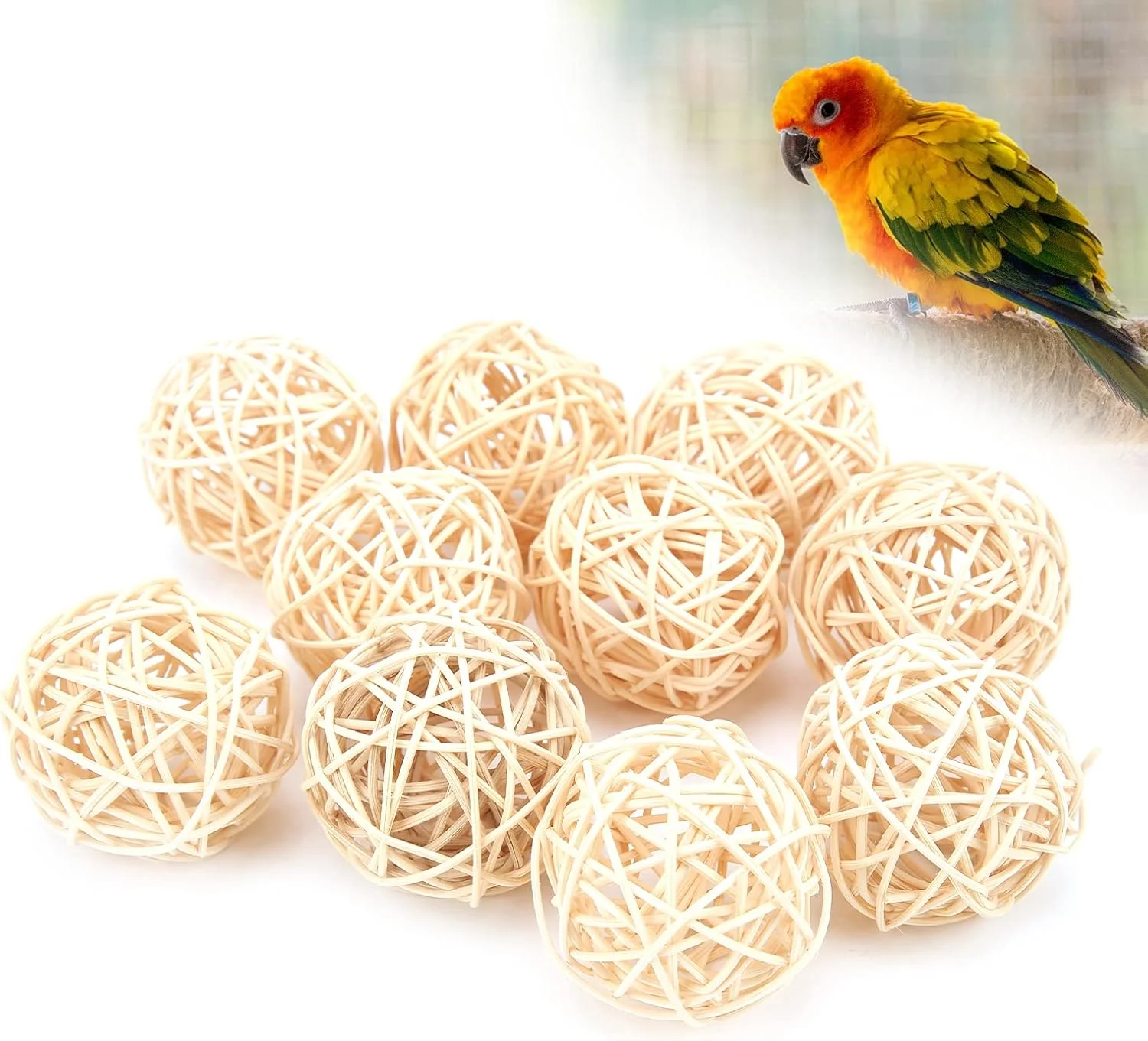 توپ های حصیری 10 عددی گرنی، اسباب بازی سپک تاکرا برای طوطی، اسباب بازی جویدنی حصیری، اسباب بازی پرنده، دکوراسیون منزل (5 سانتی متر اصلی)
