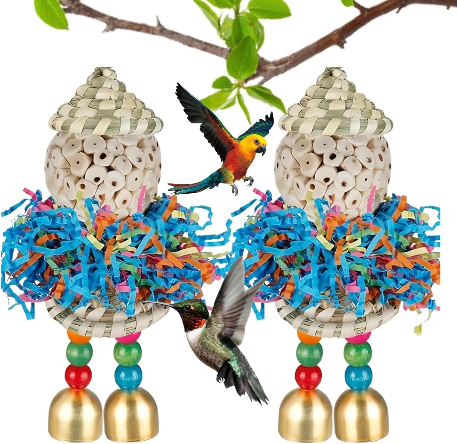 اسباب بازی های جستجو برای پرندگان، اسباب بازی های جویدنی طوطی - توپ جویدنی جستجو برای تمرین و غنی سازی قفس طوطی ماکائو فنچ کاکتیل قناری