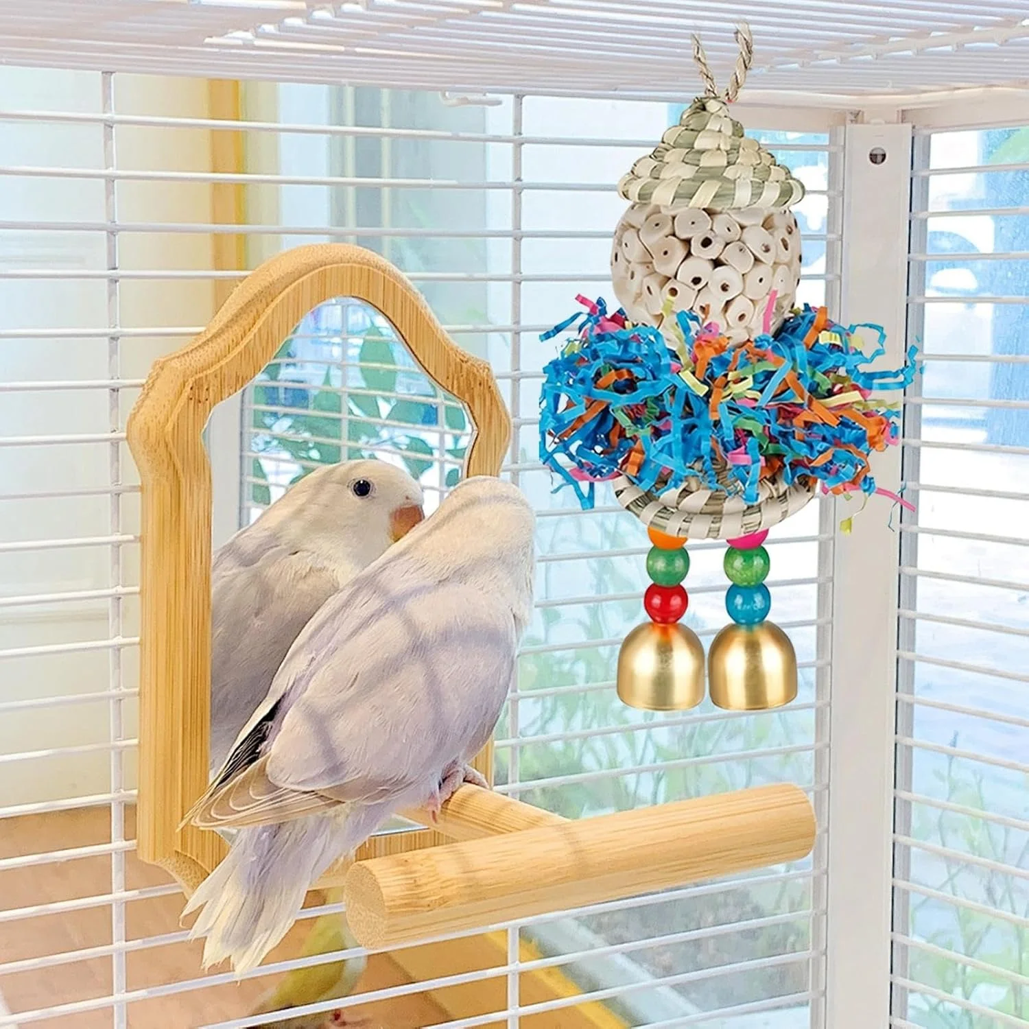 اسباب بازی های جستجو برای پرندگان، اسباب بازی های جویدنی طوطی - توپ جویدنی جستجو برای تمرین و غنی سازی قفس طوطی ماکائو فنچ کاکتیل قناری