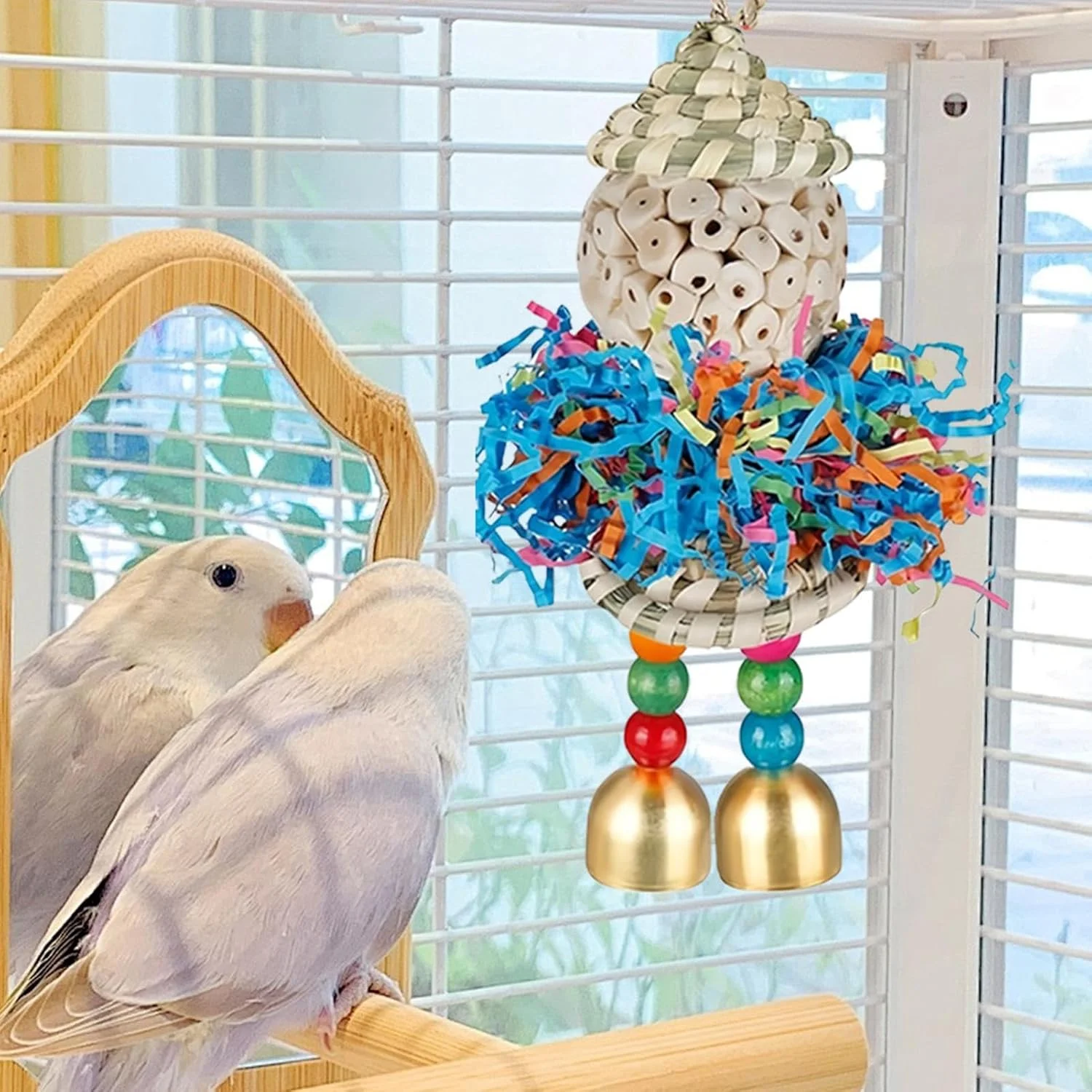 اسباب بازی های جستجو برای پرندگان، اسباب بازی های جویدنی طوطی - توپ جویدنی جستجو برای تمرین و غنی سازی قفس طوطی ماکائو فنچ کاکتیل قناری