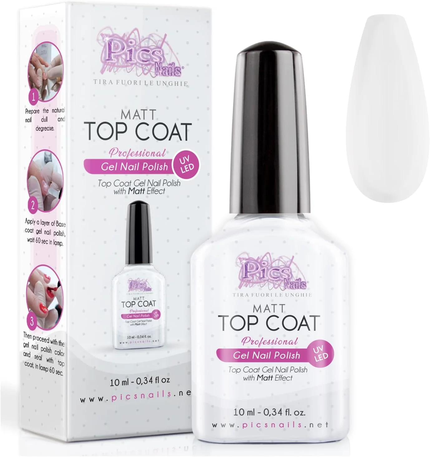 لاک ژل مات تاپ کت Pics Nails و ژل UV/LED یونیورسال 10 میلی لیتر - بدون لایه چسبناک (No Wipe) بدون Hema، مهر و موم و مات کننده هر نوع ژل (تاپ کت UV LED مات)