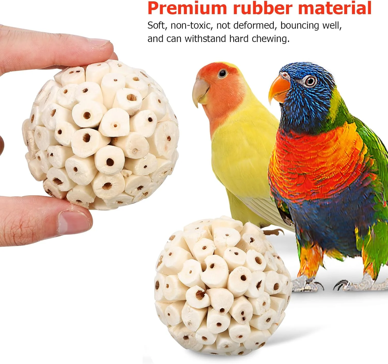 فومی یس 3 عدد اسباب بازی جویدنی سولا برای پرندگان - توپ های کوچک لاستیکی برای ساییدن نوک برای طوطی ها، مرغ عشق ها و عروس هلندی ها