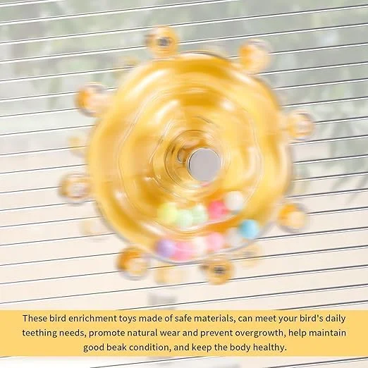 بسته 2 عددی اسباب بازی چوبی طبیعی طوطی با چرخ های چرخان - لوازم جانبی قفس پرنده تعاملی برای جویدن، ورزش و جستجوی غذا، جغجغه های رنگارنگ چرخان برای کانورها، عروس هلندی ها، مرغ عشق ها