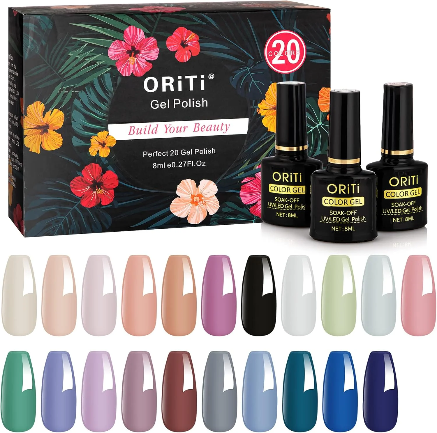 ست لاک ژل ORiTi، 24 رنگ صورتی کالباسی، بیس و تاپ کت بدون نیاز به تمیز کردن، ست لاک ژل بهاری برای زنان، کیت لاک ژل UV قابل خیساندن برای مانیکور DIY، 8 میلی لیتر در هر بطری