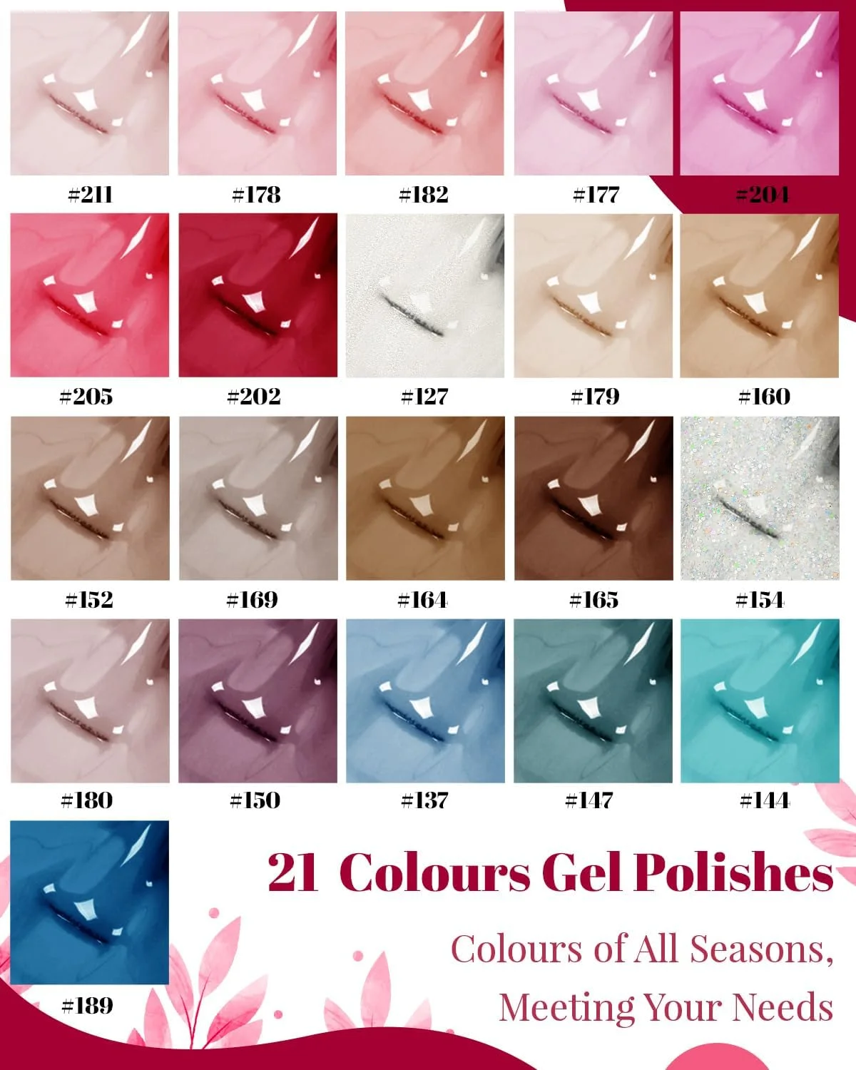 ست لاک ژل فونیکسی، ۲۱ تکه، لاک ژل یو وی با لاک پایه، لاک رویه و لاک رویه مات، هدیه برای زنان، صورتی، آبی، قهوه ای