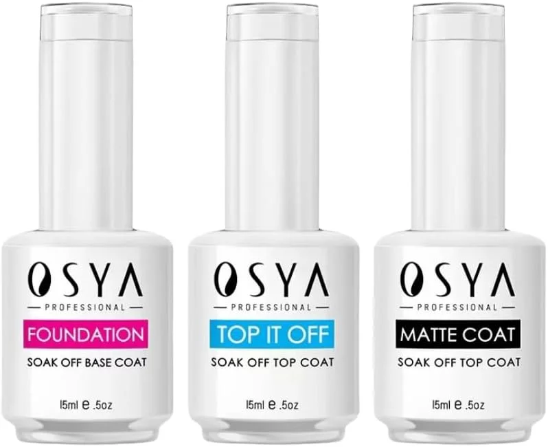 لاک ژل تاپ کت، بیس کت و تاپ کت مات OSYA - ظرفیت بزرگ 15 میلی لیتر، بدون نیاز به پاک کردن، بیس کت، لاک ژل شفاف، خیساندن در ژل LED UV، مناسب برای مبتدیان، متخصصان، استفاده خانگی، سالن های مانیکور و ناخن