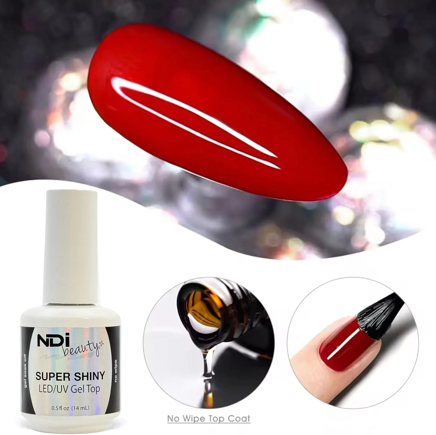 ان دی آی بیوتی - تاپ کت ژل ناخن، پوشش شیشه ای ژل بدون نیاز به پاک کردن فوق العاده براق LED/UV - 14 میلی لیتر