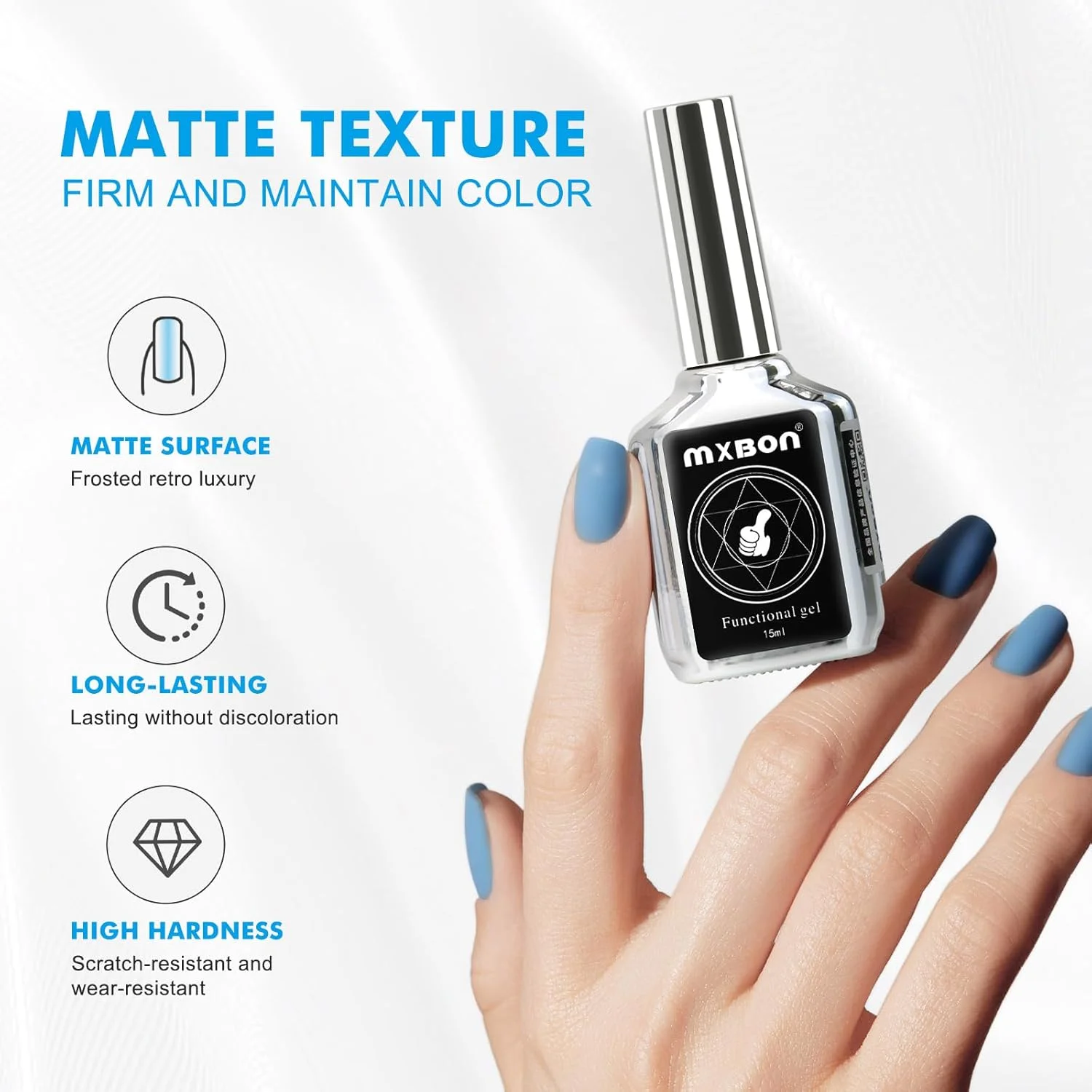 ست لاک ژل بیس و تاپ کت MXBON، براق، ماندگاری طولانی، خیساندن، لاک ژل UV LED، بیس کت، تاپ کت مات، 2 عدد 15 میلی لیتر (کت مات)