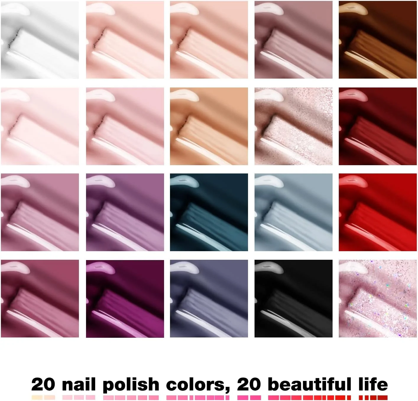 ست لاک ژل نیتاکو نیدوران، 20 رنگ، کیت لاک ژل مجموعه رنگ های نود با بیس و تاپ کت ژل، رنگ های لاک ژل LED/UV، 5 میلی لیتر، سفید صورتی قهوه ای