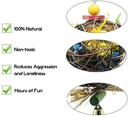 اسباب بازی جویدنی پرندگان ELECDON بسته 2 عددی، اسباب بازی خرد کردنی، اسباب بازی آویز قفس طوطی برای عروس هلندی، کانور، کاسکو