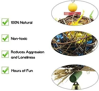 ایبائوکوپ پینچوانگ شانتو 2 بسته اسباب بازی جویدنی پرنده، اسباب بازی خردکن علوفه ای، اسباب بازی خردکن قفس طوطی، اسباب بازی آویز علوفه ای برای عروس هلندی، کانور، خاکستری آفریقایی، آمازون