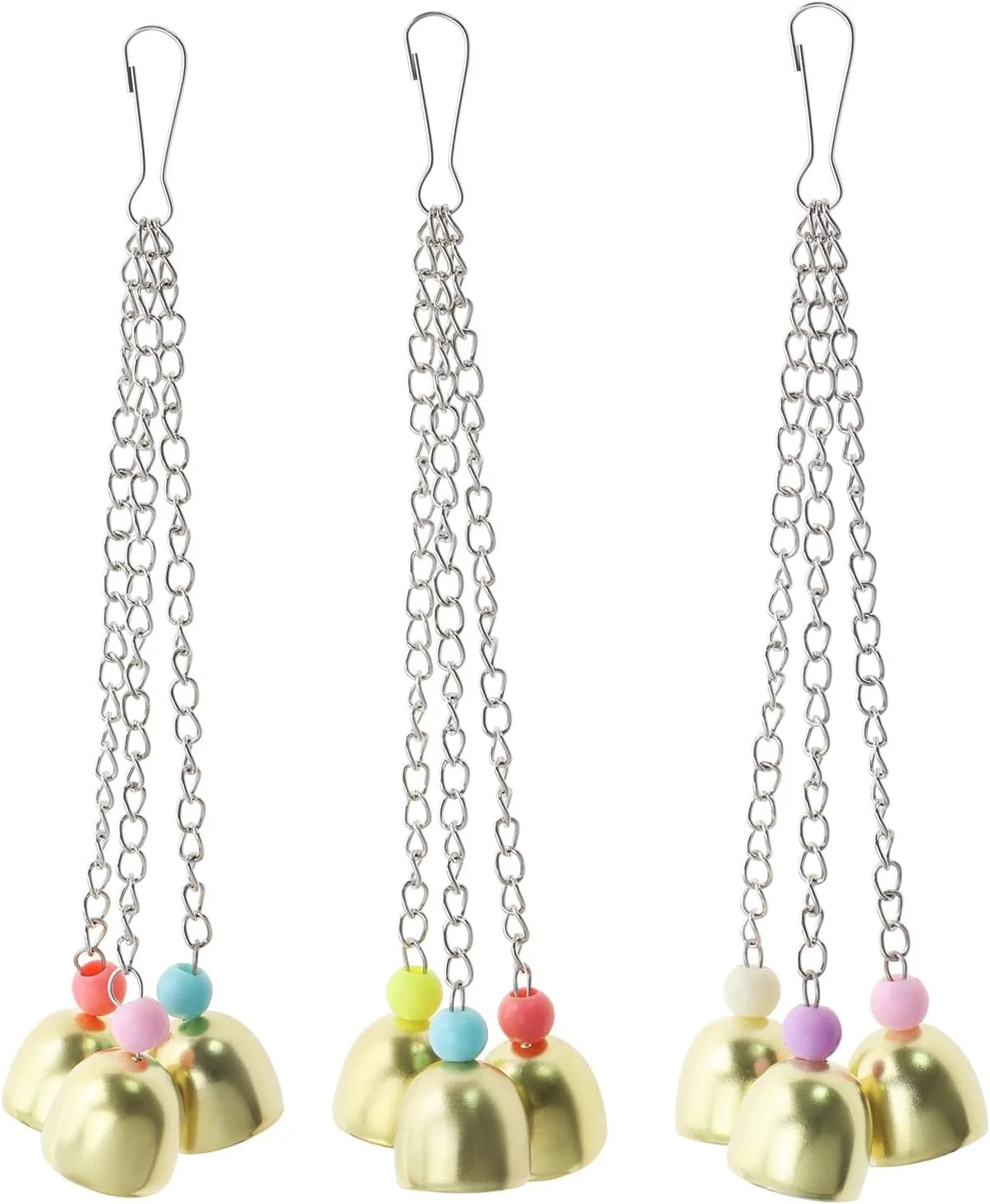اسباب بازی زنگوله ای آلیاژی طوطی eMagTech، 3 عددی، زنجیر تعاملی فلزی، مناسب برای عروس هلندی، کانور و مرغ عشق، پایه فعالیت زنگوله آویز پرنده، 23.5 سانتی متر