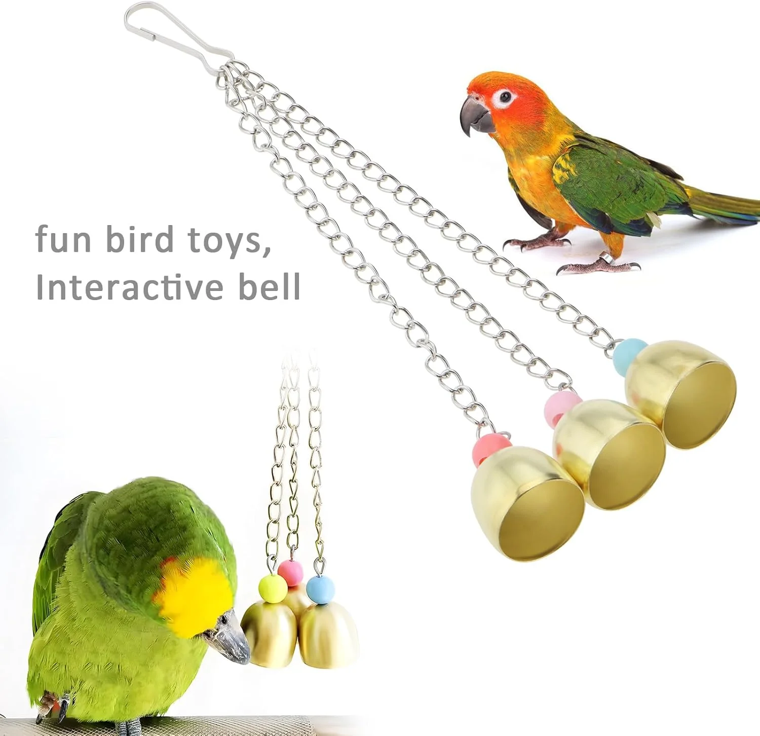 اسباب بازی زنگوله ای آلیاژی طوطی eMagTech، 3 عددی، زنجیر تعاملی فلزی، مناسب برای عروس هلندی، کانور و مرغ عشق، پایه فعالیت زنگوله آویز پرنده، 23.5 سانتی متر