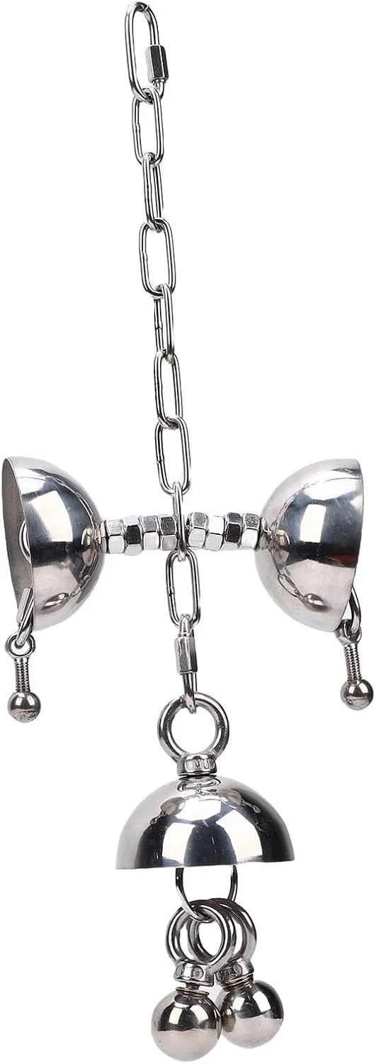 اسباب بازی جویدنی آویز پرنده جیاوو، ایمن و پایدار، زنگوله استیل ضد زنگ برای طوطی های بزرگ، بهبود سطح فعالیت