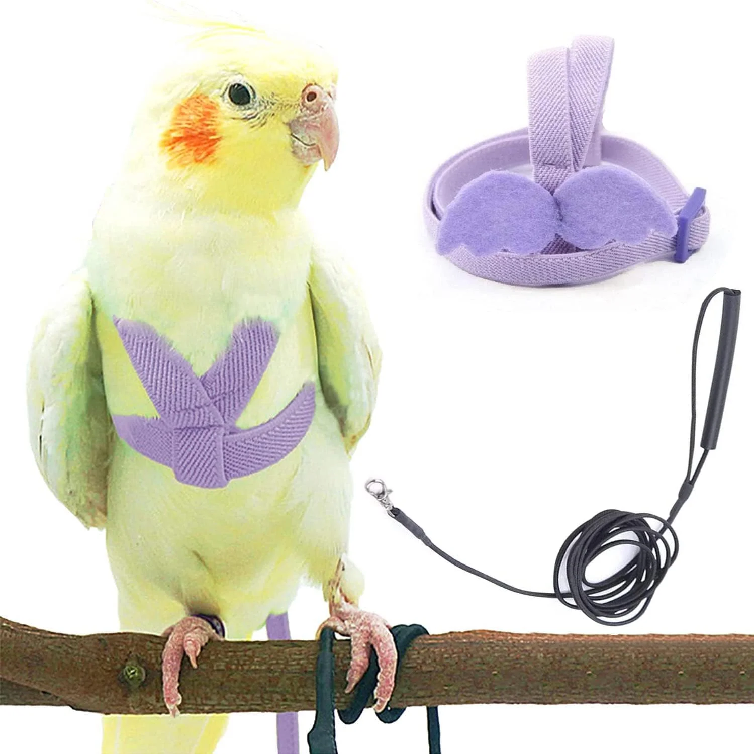 بند آموزش پرندگان ELECDON، طناب پرواز قابل تنظیم طوطی، بند کشش پرواز جهانی، ابزارک بادوام برای بیرون بردن و آموزش در فضای باز برای پرندگان، طوطی، عروس هلندی، مرغ عشق، لوری، 1 عدد، بنفش
