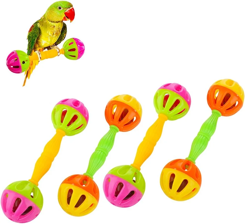 DQITJ بسته 4 عددی اسباب بازی دمبل میله ای پرنده برای طوطی های کوچک، پاراکیت گونه سبز، عروس هلندی، کانور، مرغ عشق