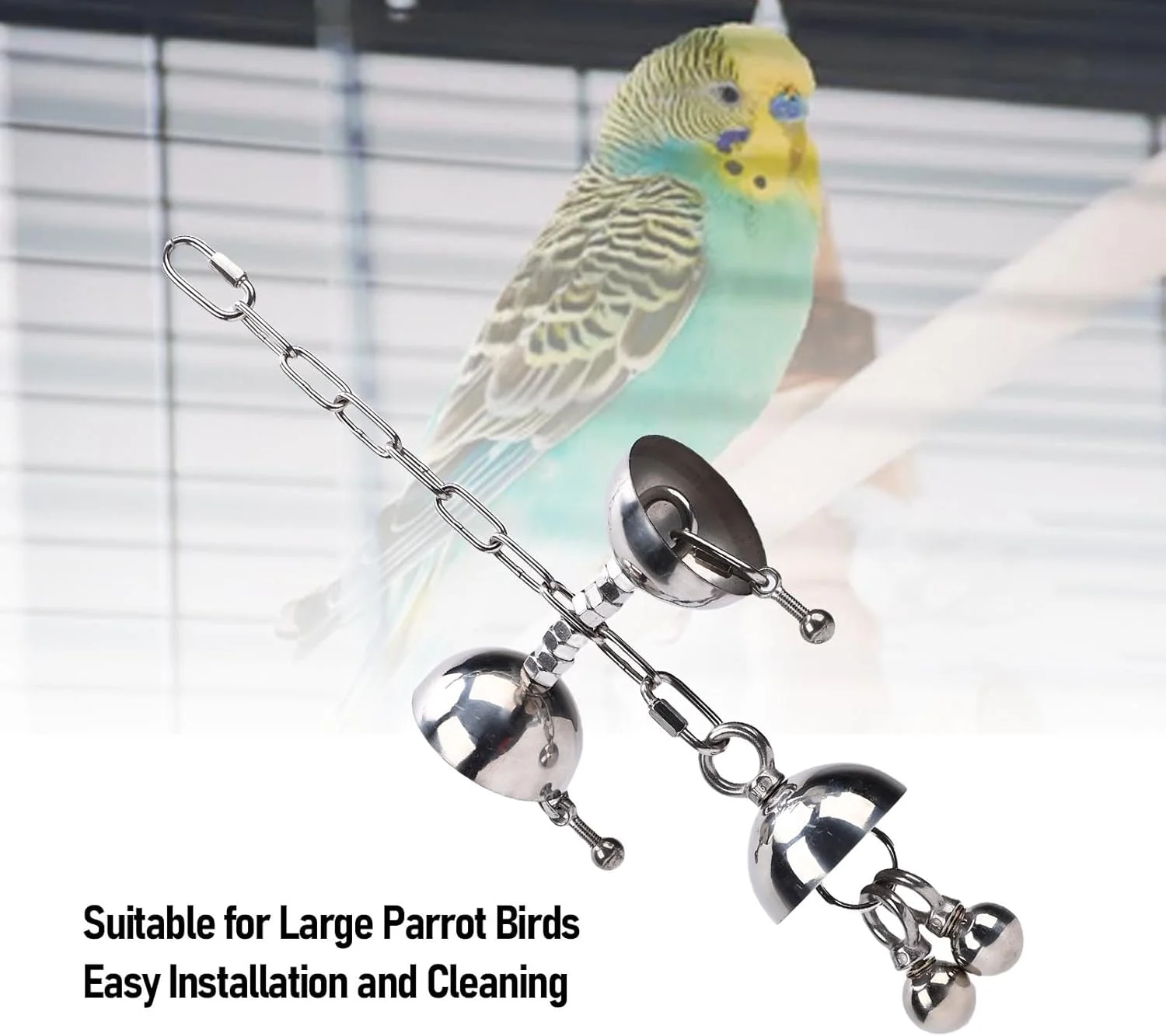 اسباب بازی پازلی زنگوله ای تعاملی بزرگ استیل ضد زنگ فاباتر برای قفس پرندگان، از بین برنده خستگی طوطی های خانگی