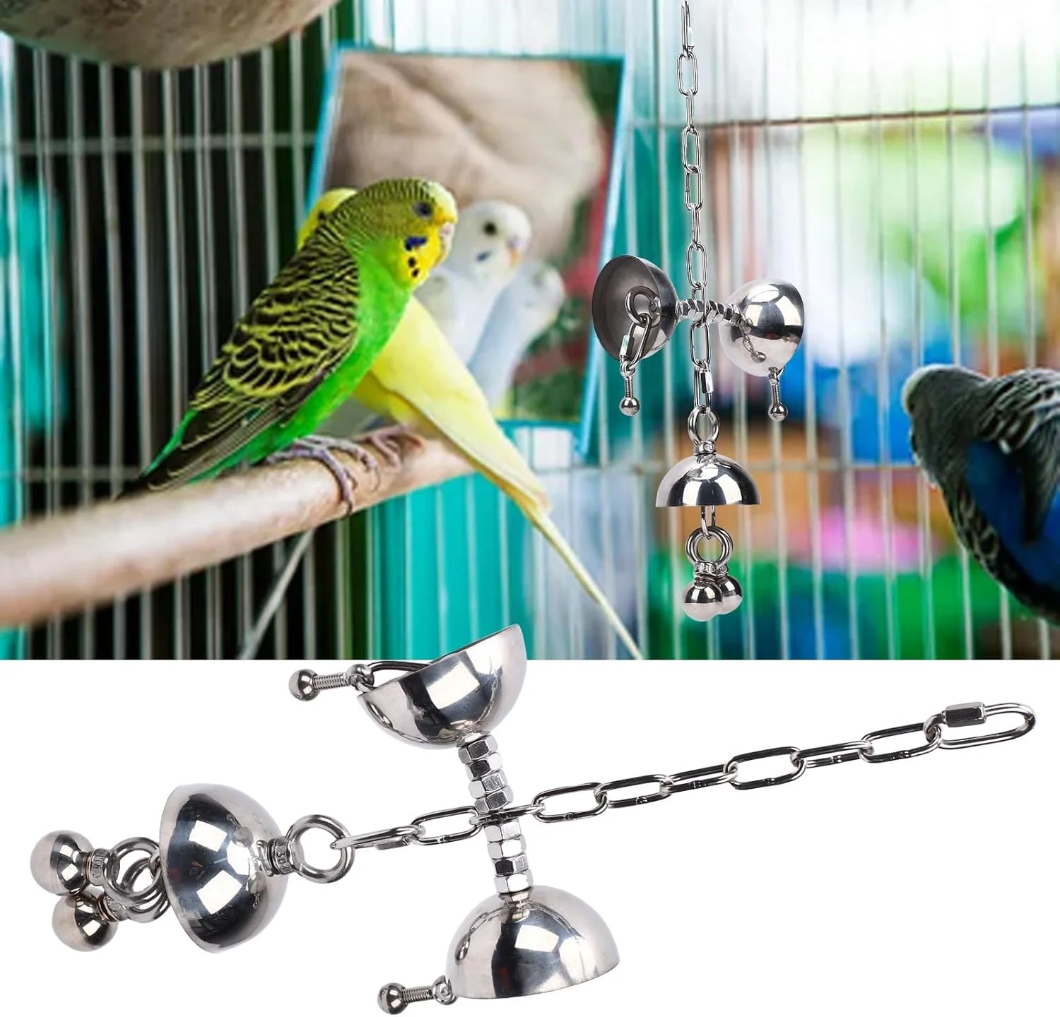 اسباب بازی پازلی زنگوله ای تعاملی بزرگ استیل ضد زنگ فاباتر برای قفس پرندگان، از بین برنده خستگی طوطی های خانگی