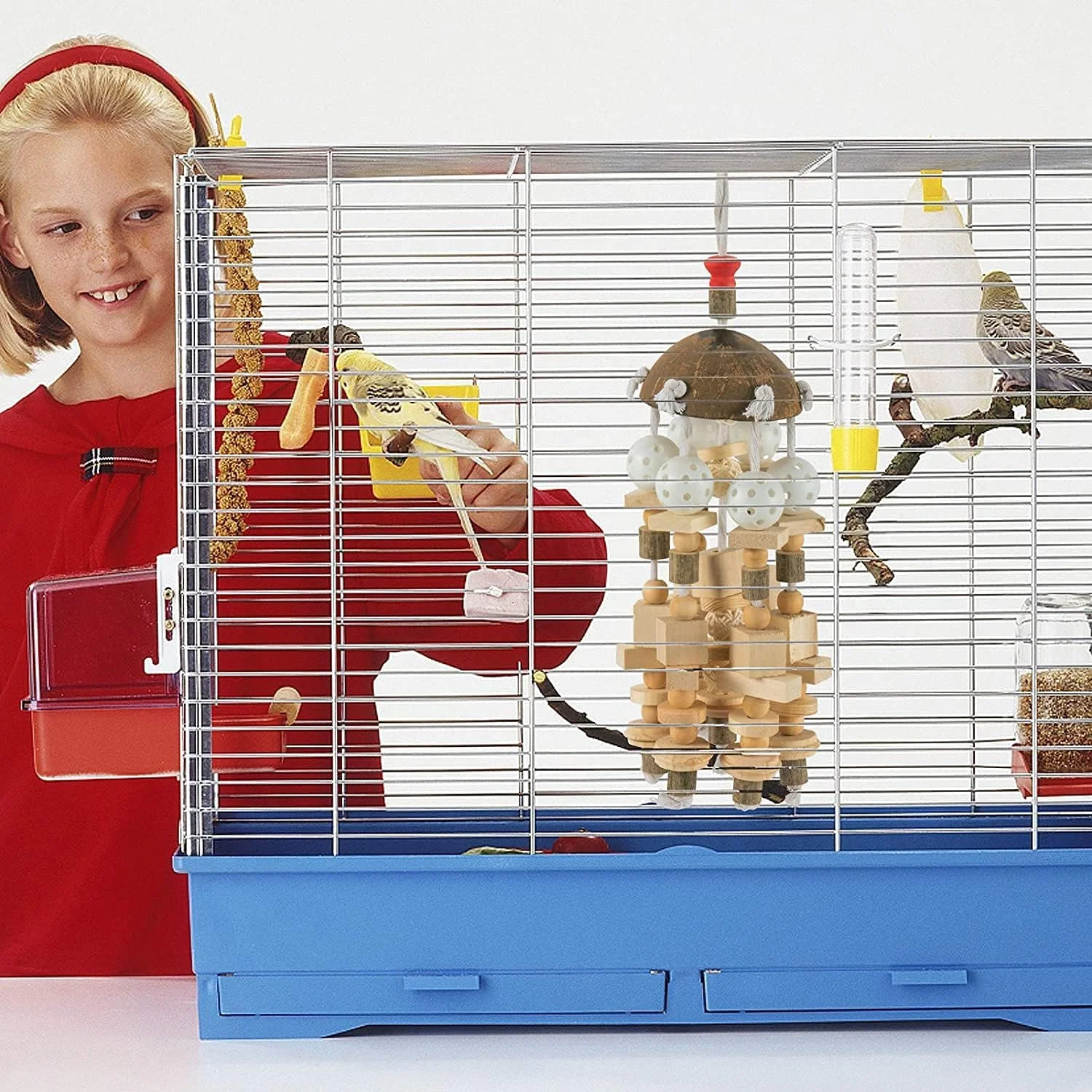 اسباب بازی بزرگ طوطی Drea - اسباب بازی های بلوک چوبی طبیعی 20 اینچی، اسباب بازی های جویدنی و گاز گرفتنی برای ماکائو، خاکستری آفریقایی، عروس هلندی، کانور و غیره