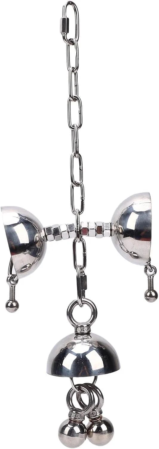 اسباب بازی زنگوله بزرگ استیل جیاوو، پازل تعاملی، اسباب بازی آویز جویدنی قفس پرنده، رفع خستگی، برای طوطی های بزرگ