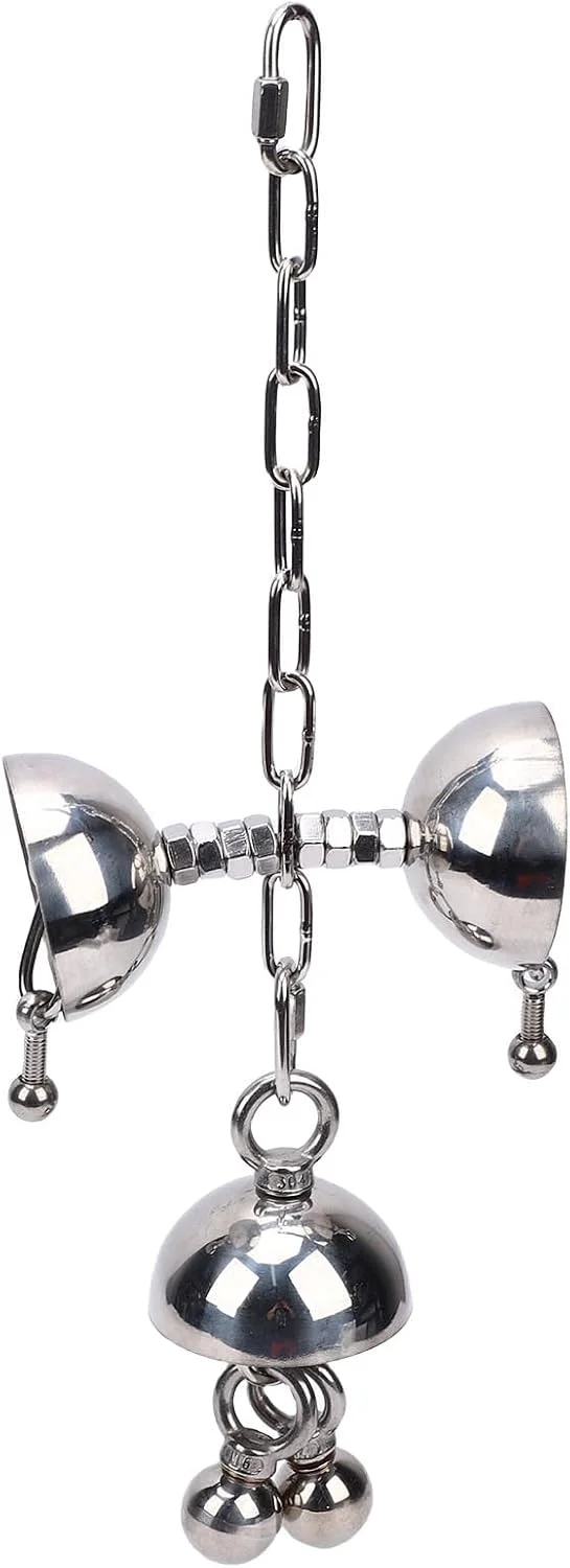 اسباب بازی زنگوله بزرگ استیل جیاوو، پازل تعاملی، اسباب بازی آویز جویدنی قفس پرنده، رفع خستگی، برای طوطی های بزرگ